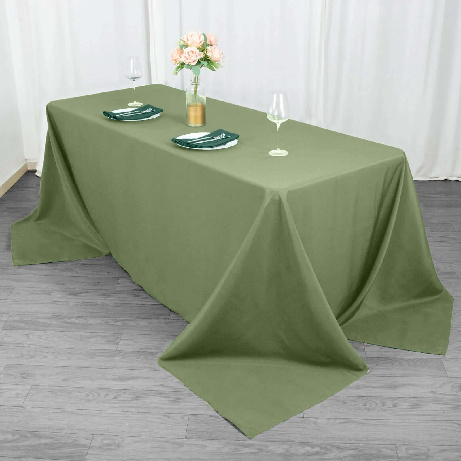 220GSM Seamless Stain-Resistant Premium Polyester Rectangle Tablecloth in Dusty Sage Green 90x132