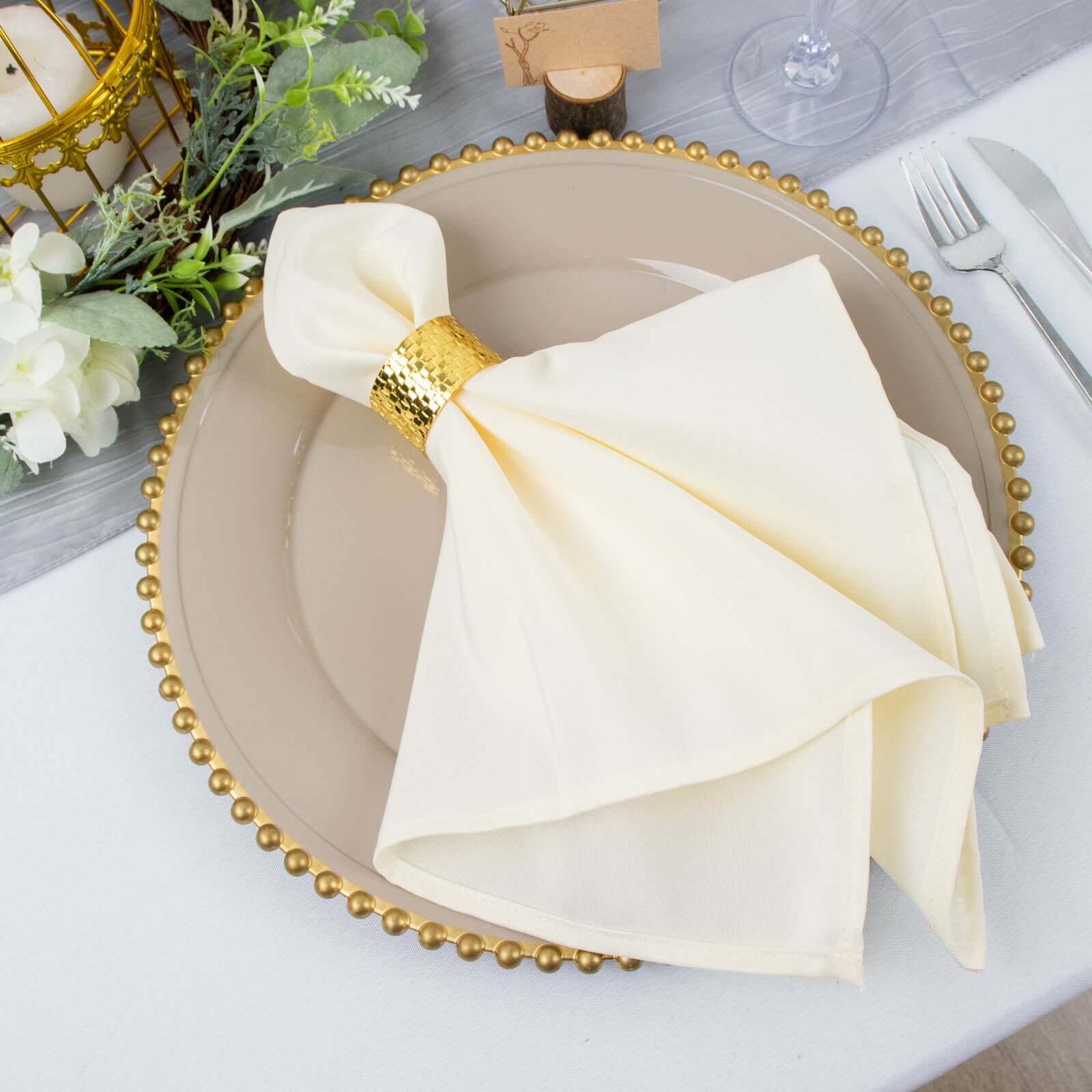 5-Pack Ivory 20x20 Premium Polyester Dinner Napkins - Wrinkle-Resistant & Durable