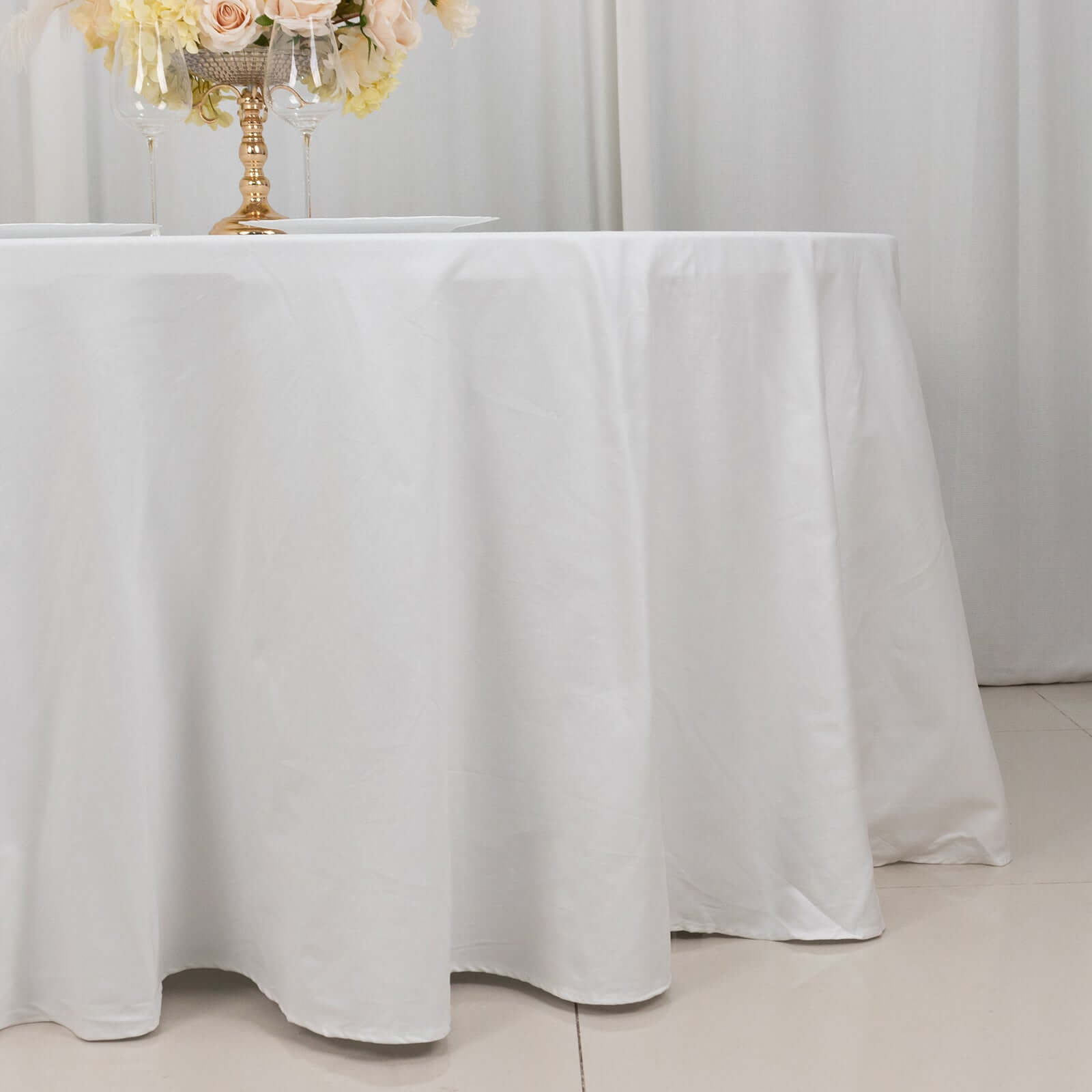 Soft & Breathable 100% Cotton White Round Tablecloth - 120' Diameter, Seamless Design