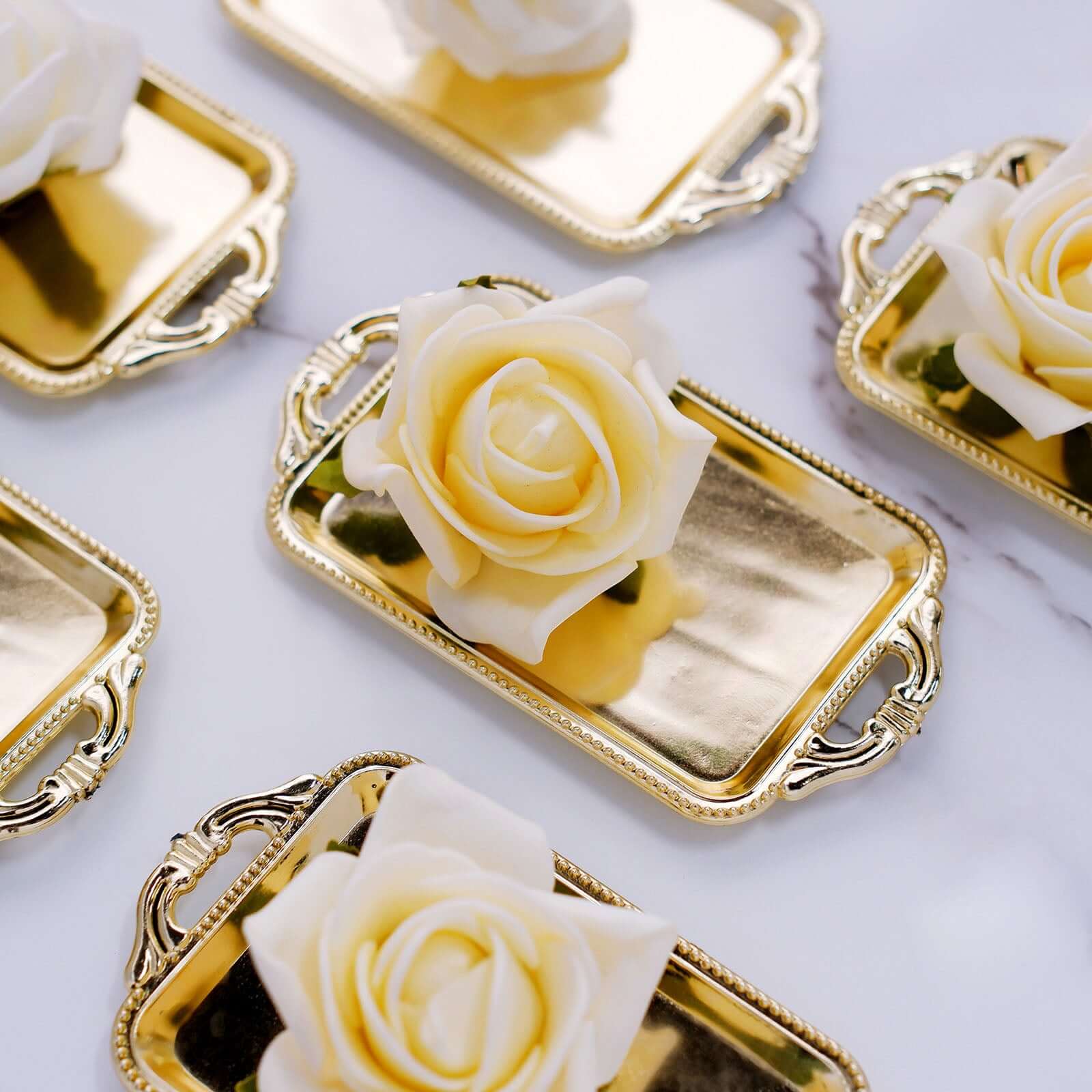 12-Piece Gold Rectangular Mini Display Trays for Candy and Party Favors
