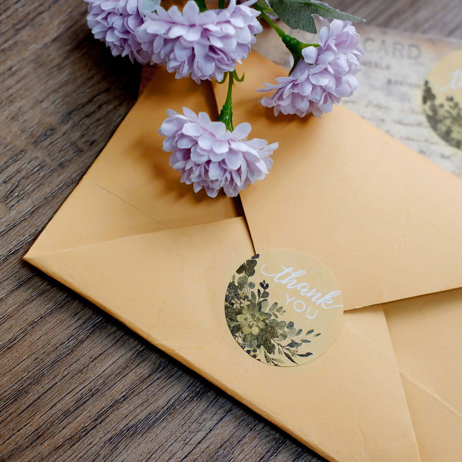 500Pcs 1.5" Round DIY Envelope Decor Stickers with 'Thank You' White Text and Natural Greenery
