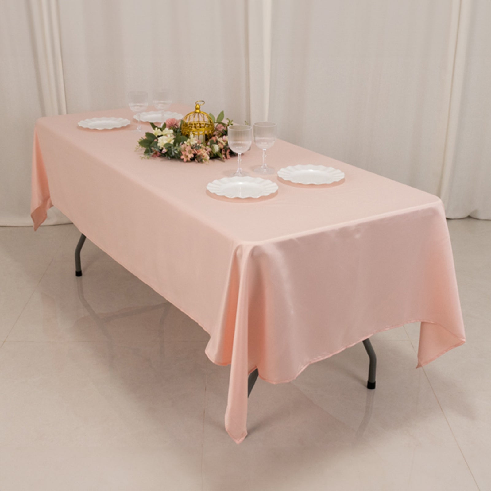 Blush Lamour Satin Rectangle Tablecloth 60x102 - Durable & Soft for Events