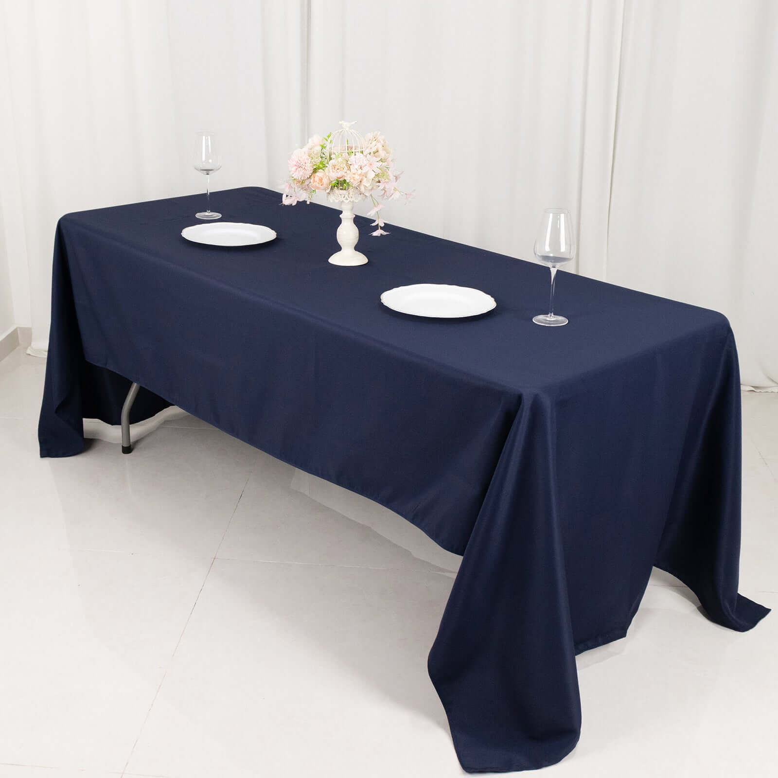 Navy Blue Premium Polyester 60x126 Rectangle Tablecloth - Stain-Resistant 220GSM Finish, Ideal for Events