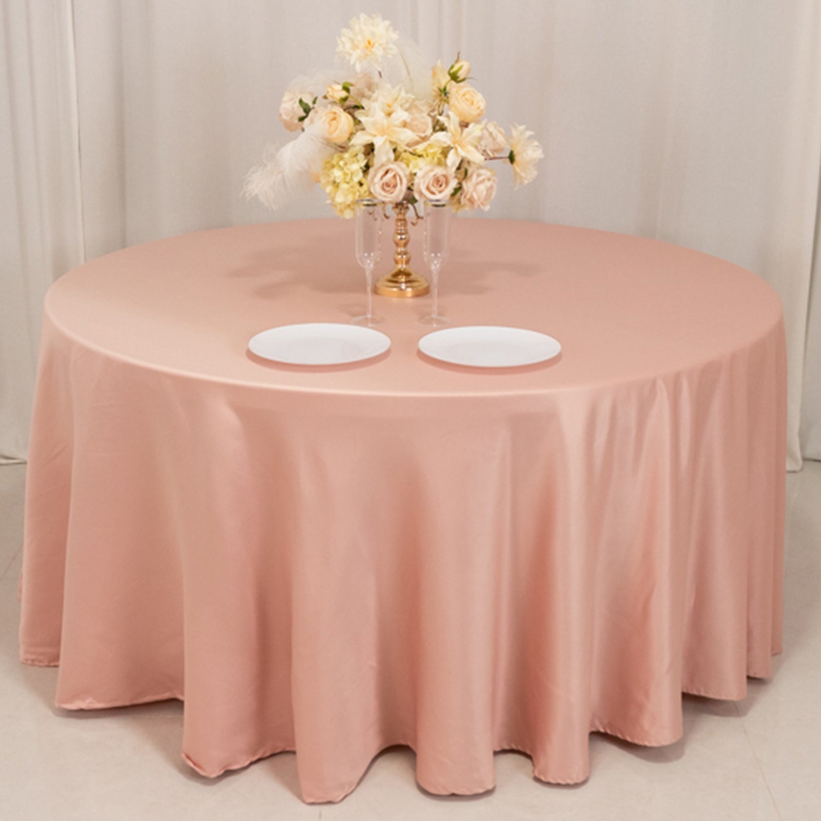 Hot Deal! Dusty Rose Lamour Satin Round Tablecloth - 120 Inch Seamless Cover with Soft Sheen