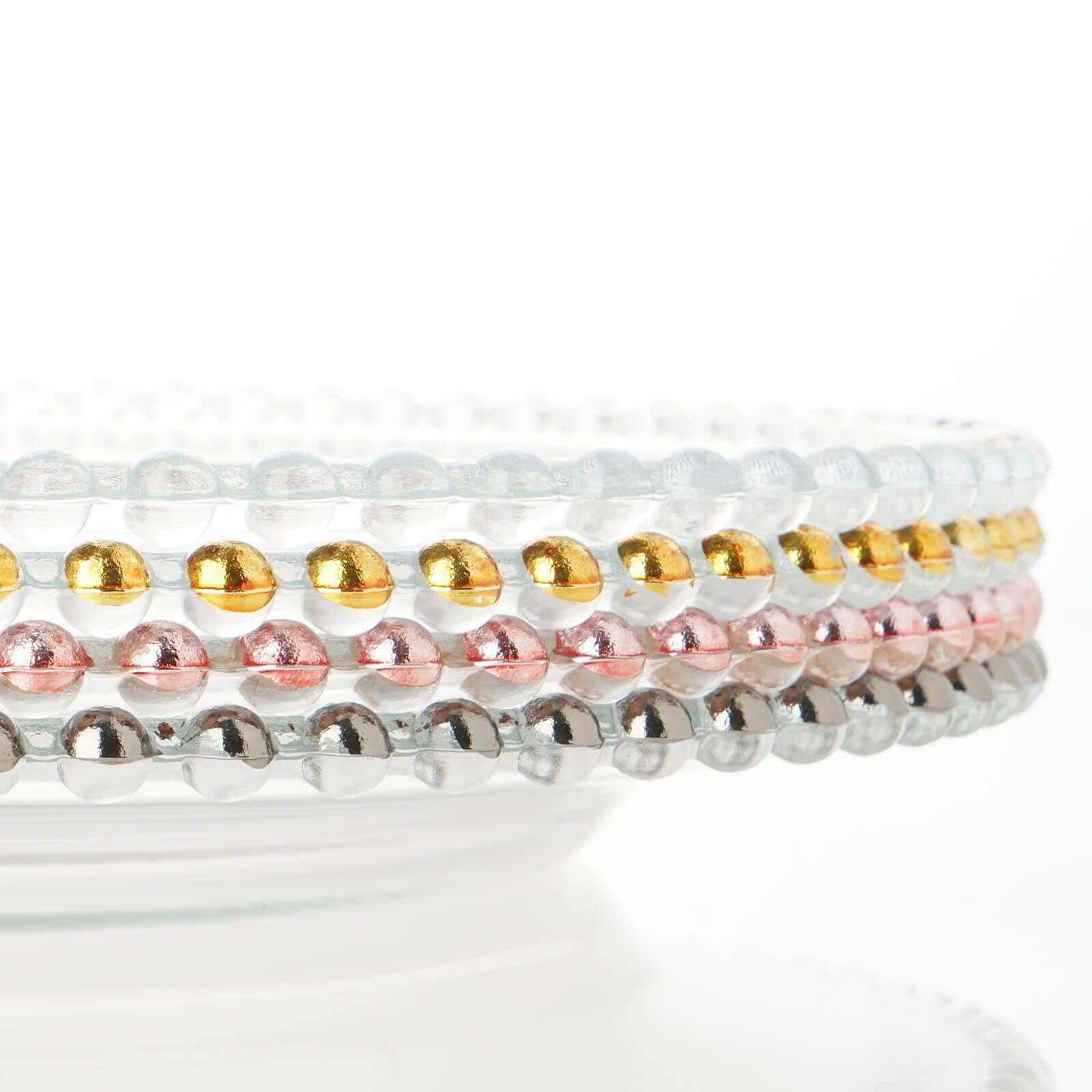 12-Inch Gold Glass Round Charger Plates with Beaded Rim, Set of 8 for Event Decor