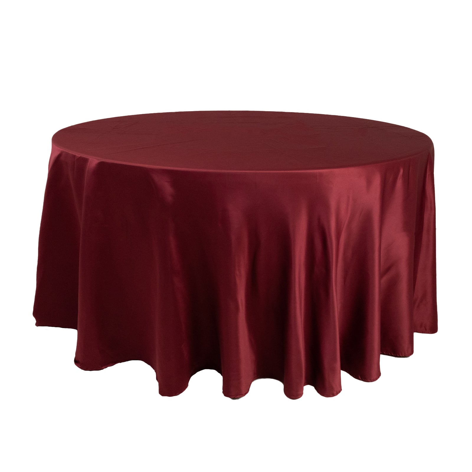 Premium Lamour Satin 120-Inch Round Burgundy Tablecloth - Seamless with Soft Sheen