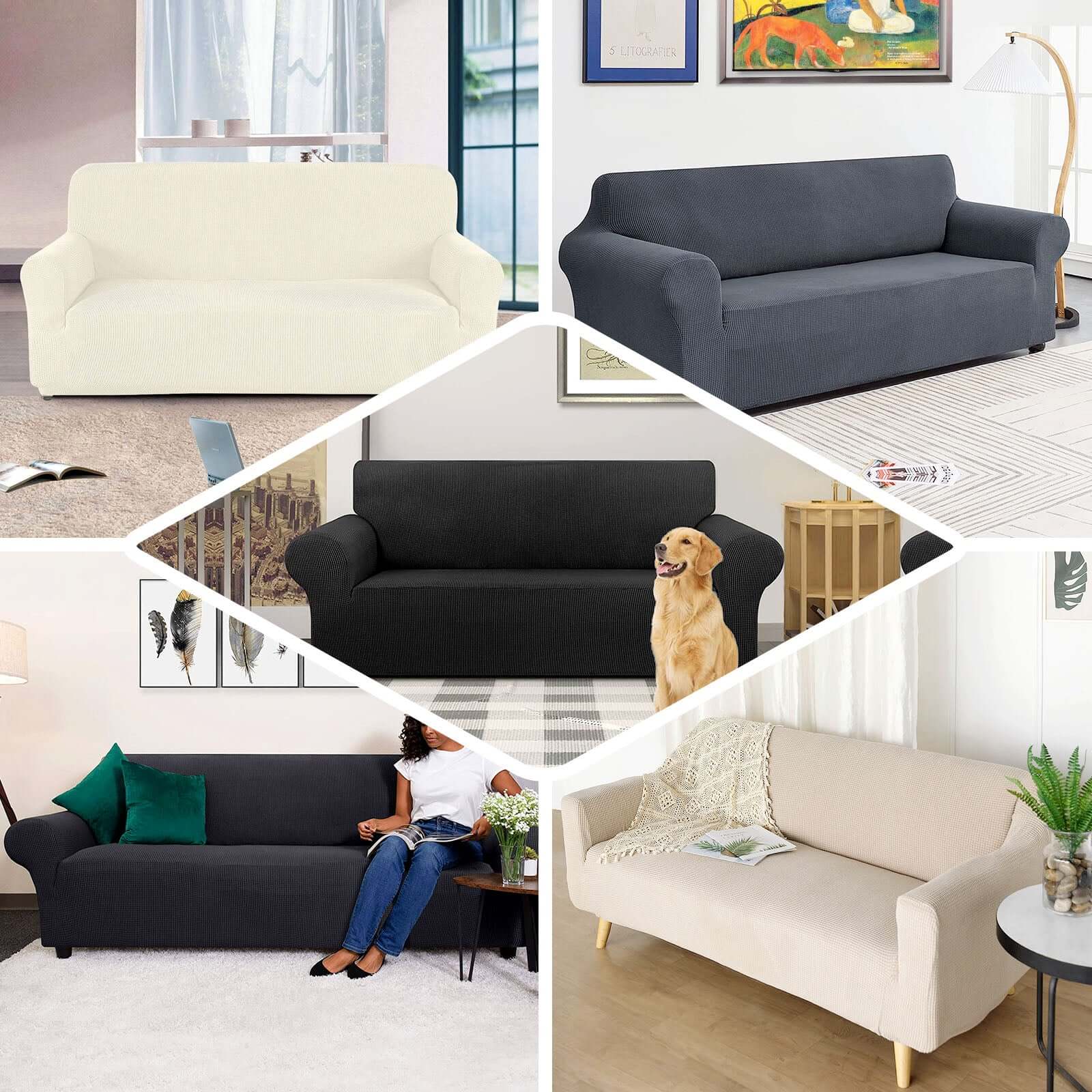 Hot Deal! Charcoal Gray Jacquard Spandex Loveseat Slipcover - 1-Piece Easy Fit Design