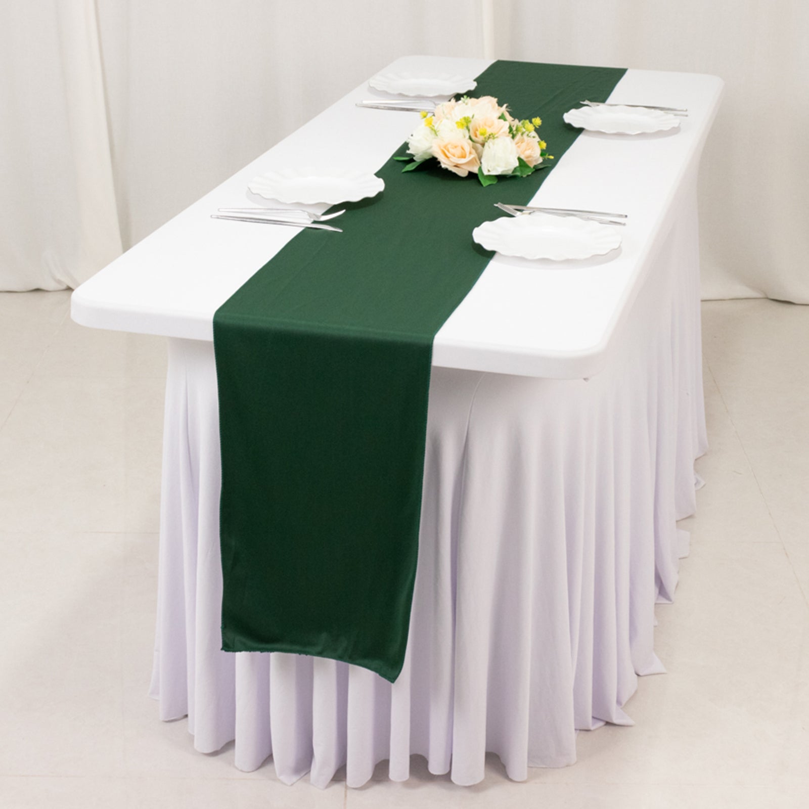 Exclusive Wrinkle-Free Hunter Emerald Green Scuba Polyester 12x108 Table Runner
