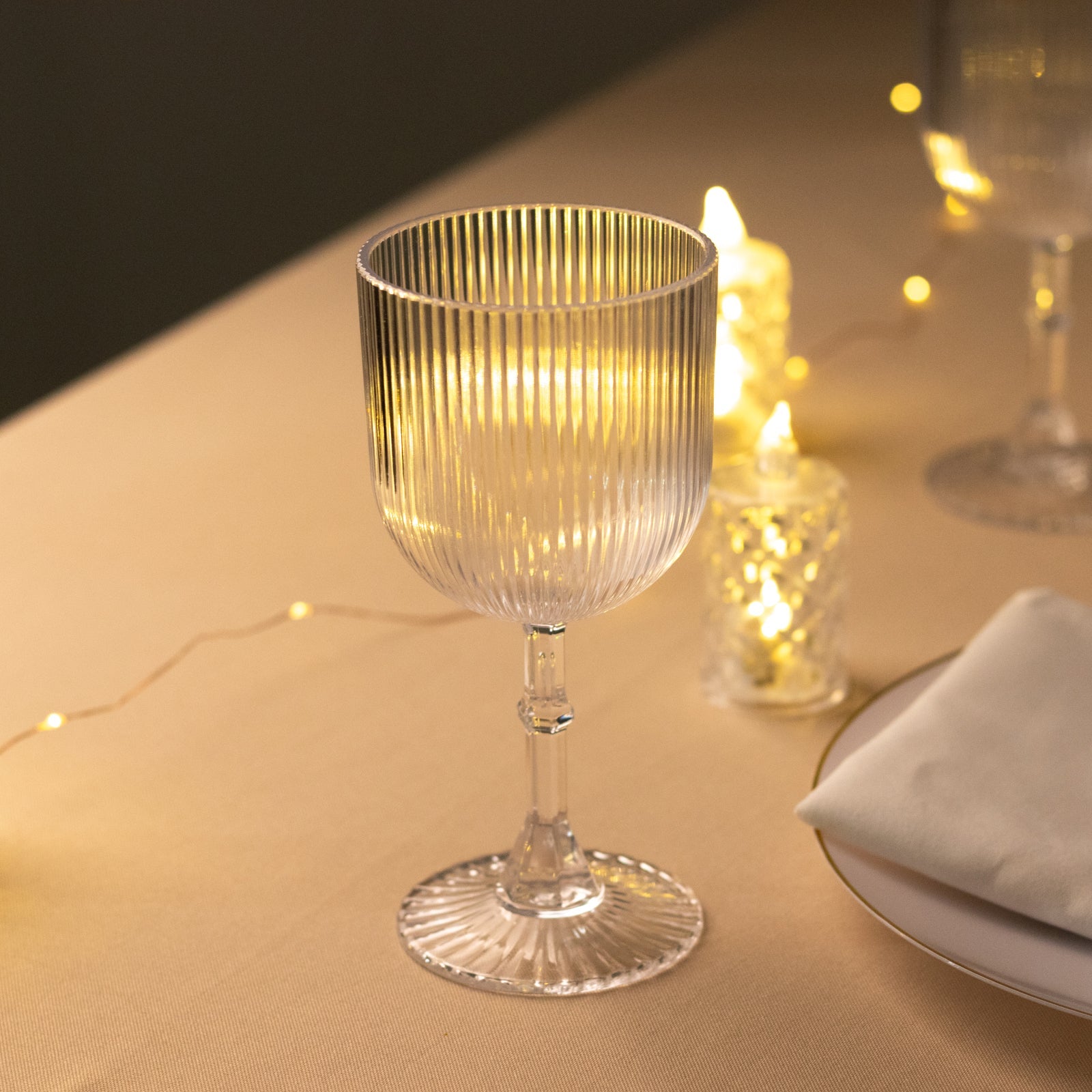 Get 12-Pack of 9oz Clear Vintage Ribbed Reusable Shatterproof Plastic Wine Goblets