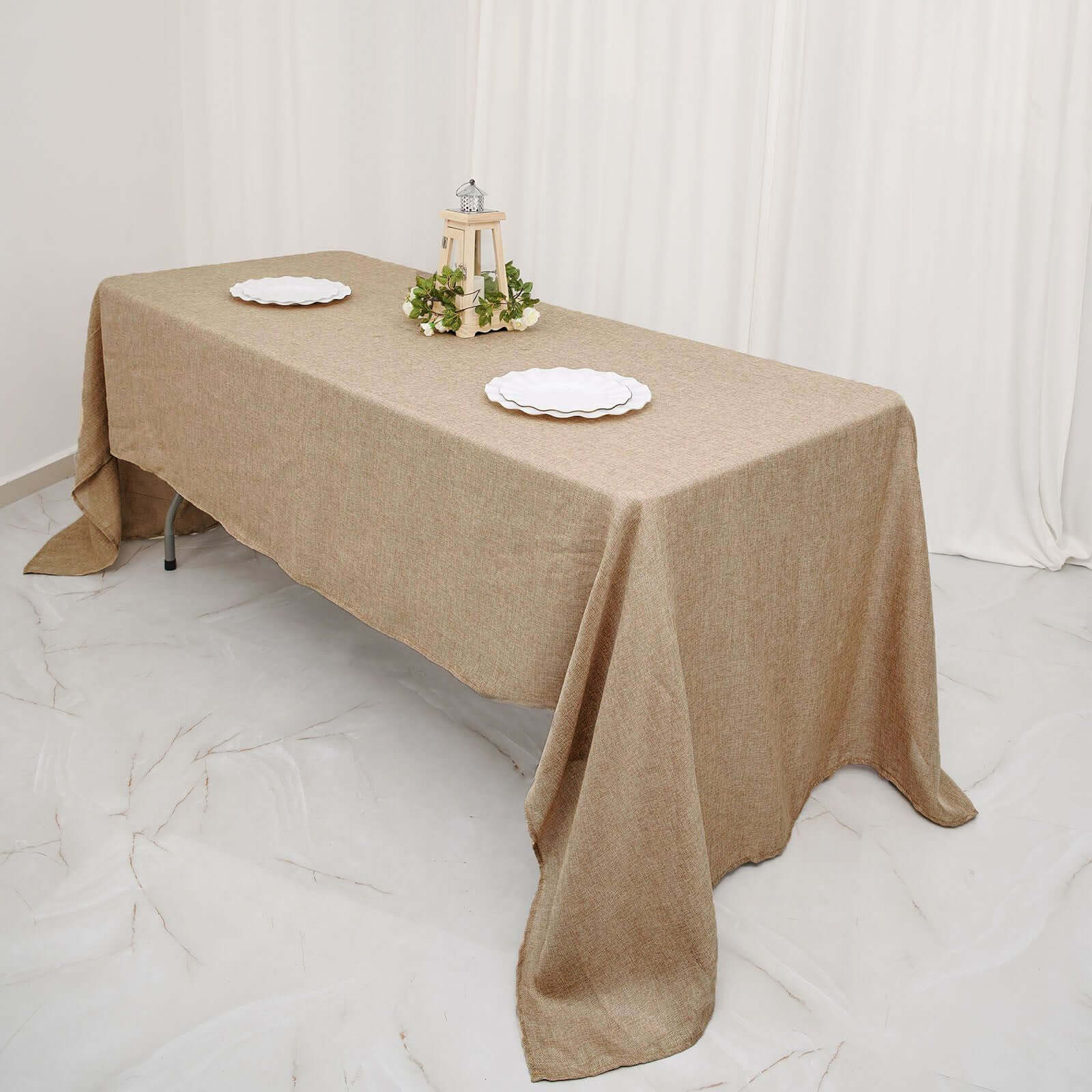 Natural Faux Burlap Rectangle Tablecloth for Rustic Events - 60x102