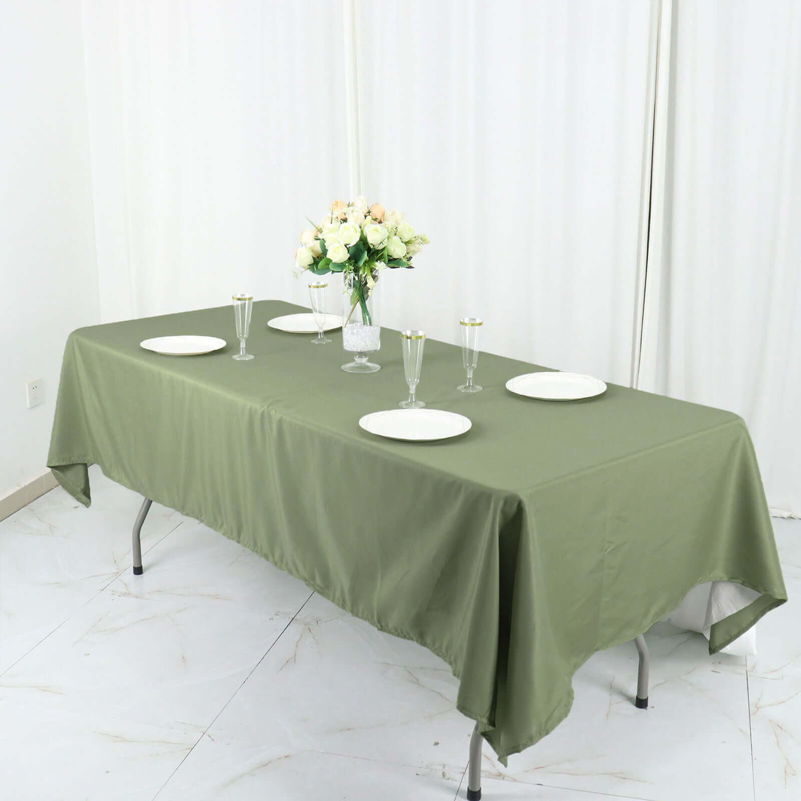 Hot Sale! Wrinkle-Resistant 60x126 Rectangle Polyester Tablecloth in Dusty Sage Green