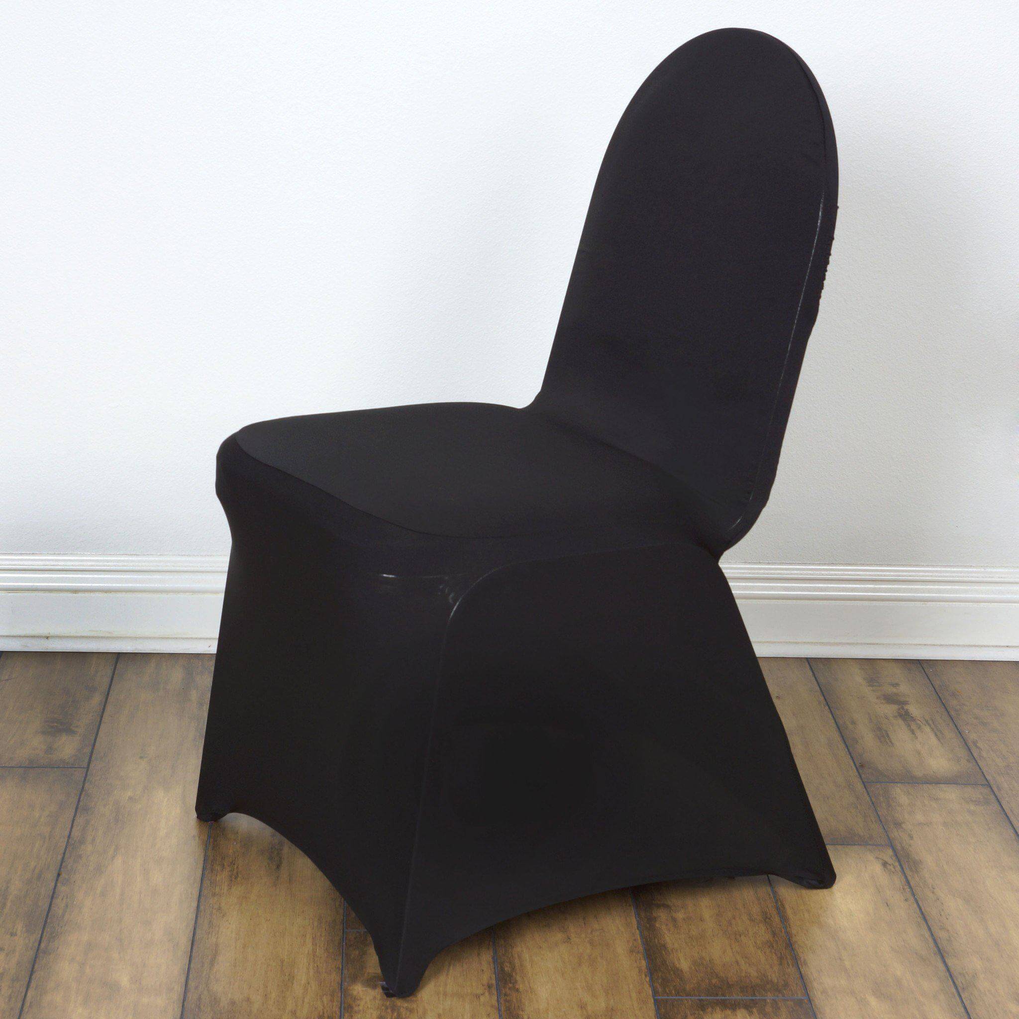 Black Spandex Chair Cover in Madrid Style - 180GSM Stretch Slipcover for Banquet Chairs