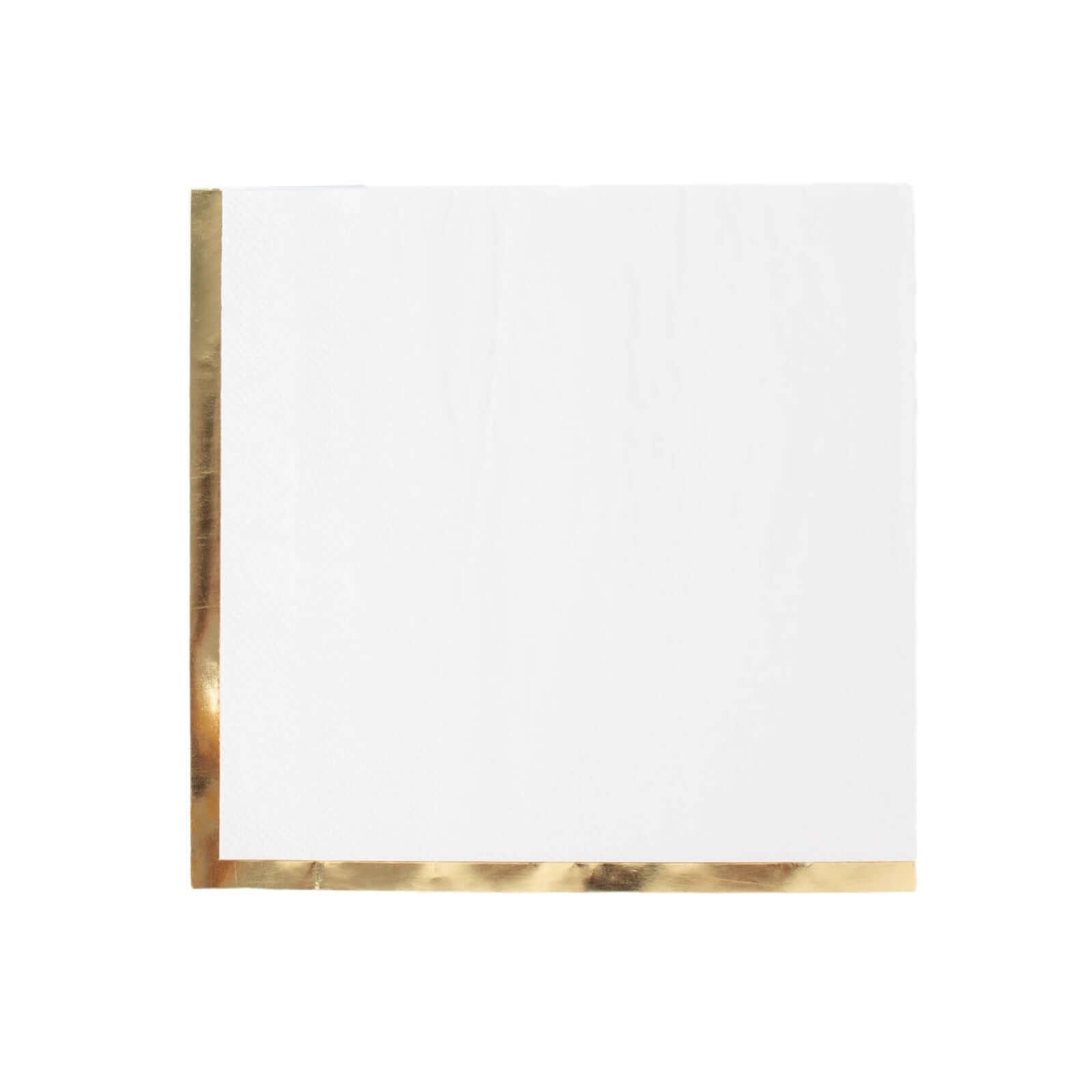 50-Piece Disposable 2-Ply White Cocktail Napkins with Gold Foil Edge, 6.5x6.5