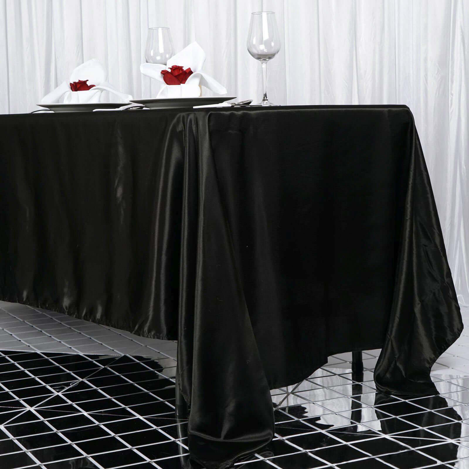 Black Satin 72x120 Rectangular Tablecloth - Smooth, Easy - Care & Perfect for Events