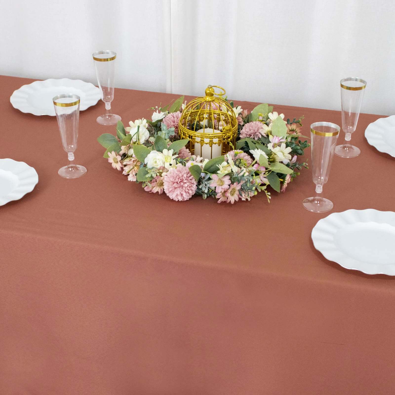 Hot Sale! Durable 220GSM Wrinkle-Resistant 60x102 Rectangle Premium Polyester Tablecloth in Terracotta (Rust)