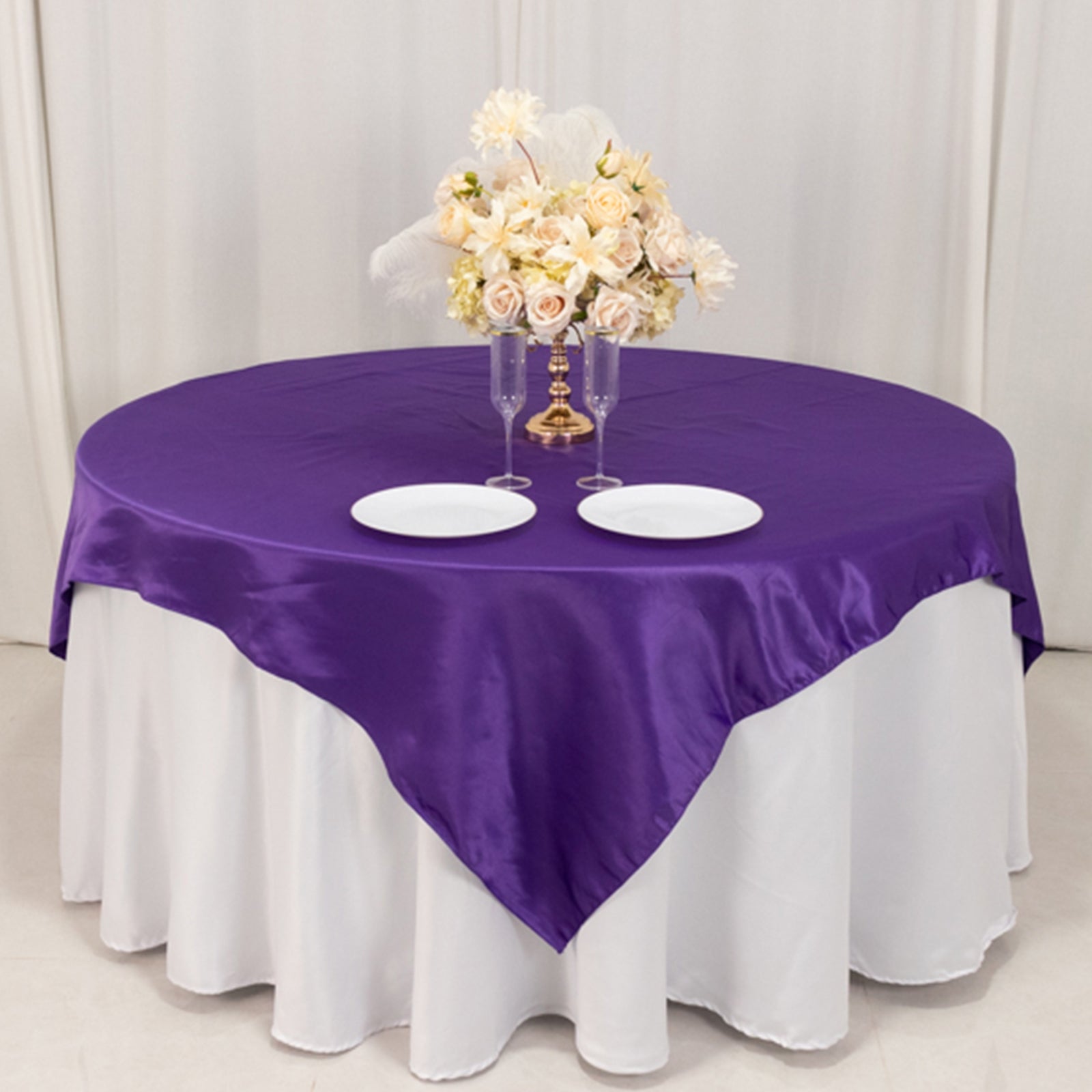 Purple Lamour Satin 72x72 Square Table Overlay with Smooth Finish