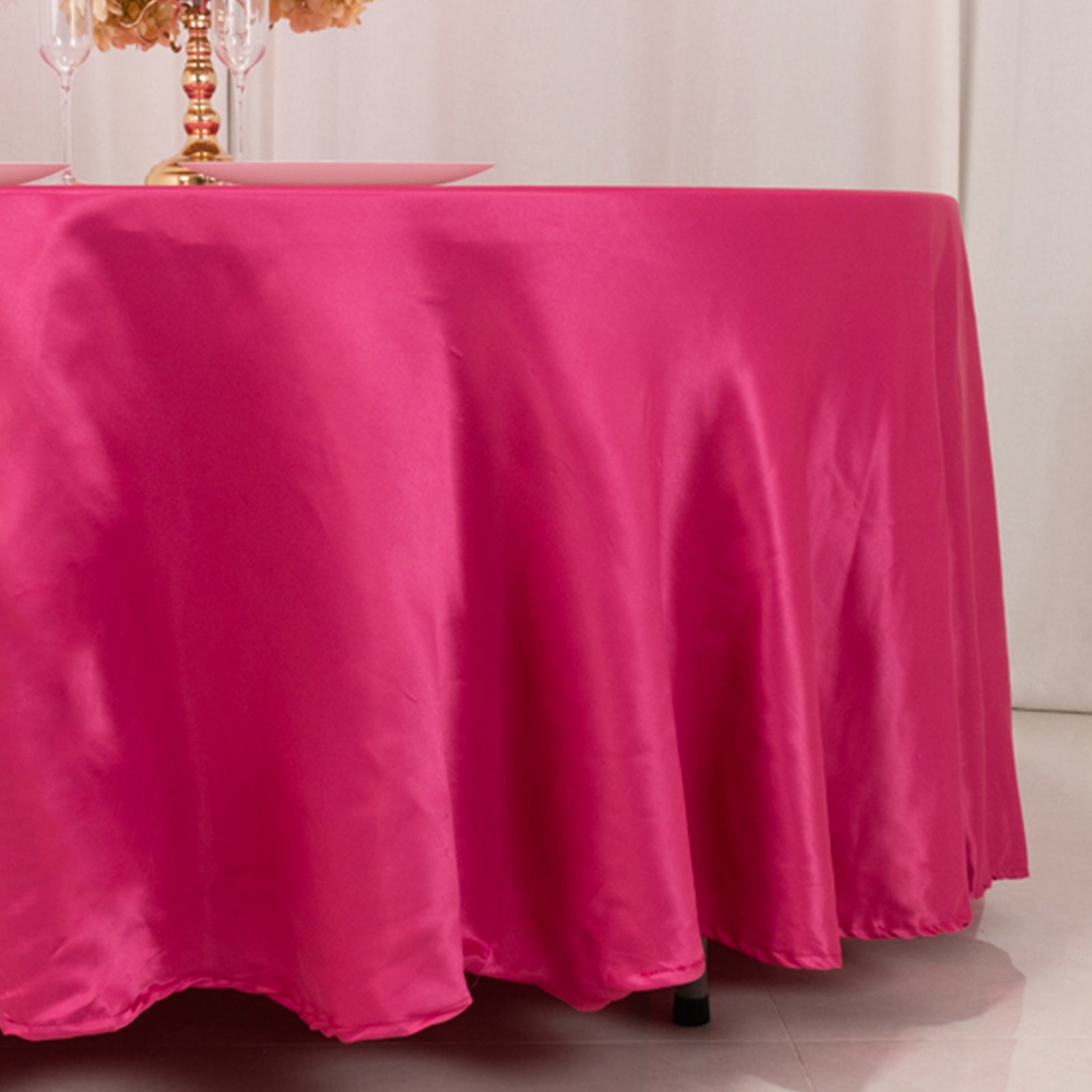 Fuchsia Lamour Satin 108-Inch Round Tablecloth - Durable, Silk-Like Cover