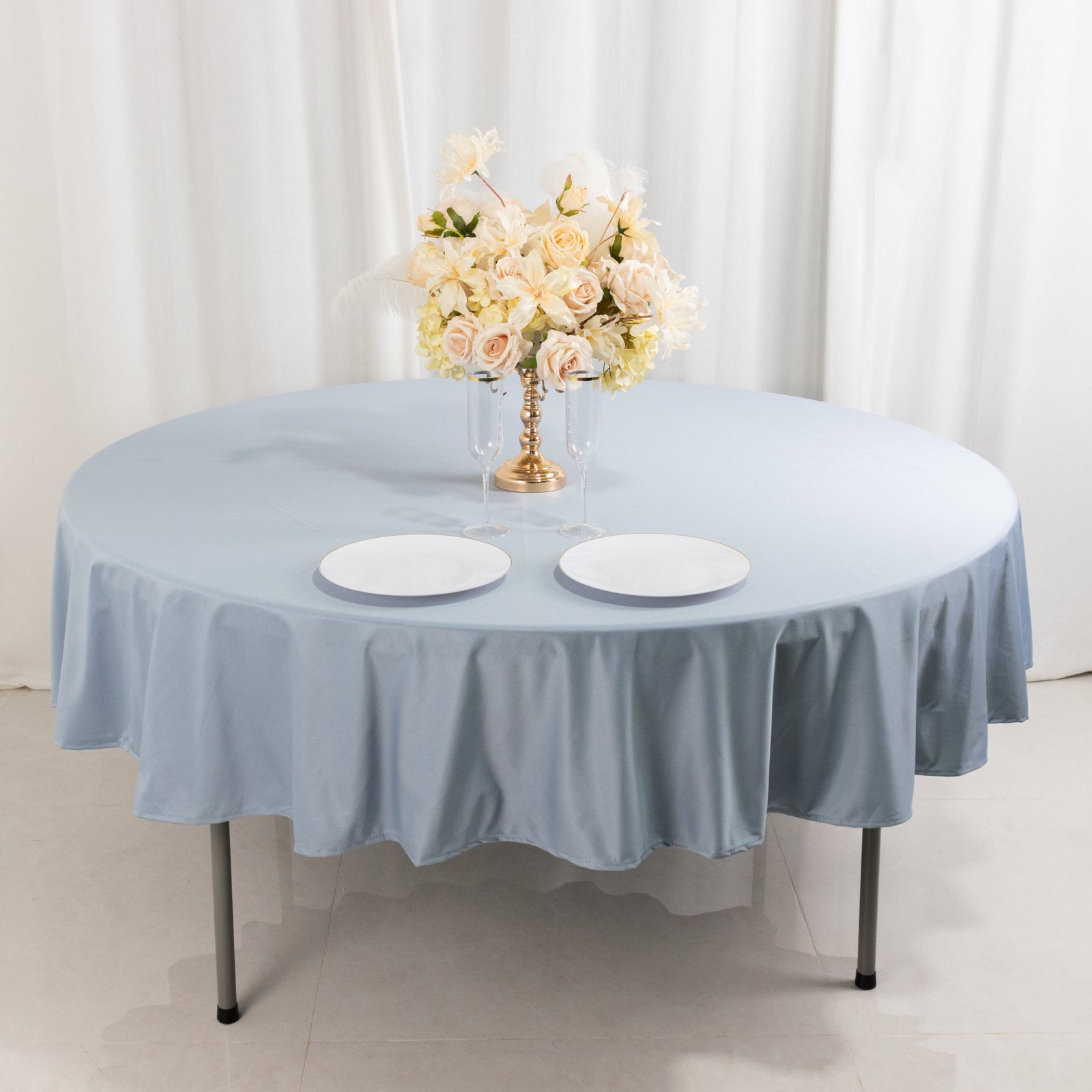 Exclusive Dusty Blue 120' Scuba Round Tablecloth - Wrinkle & Stain Free