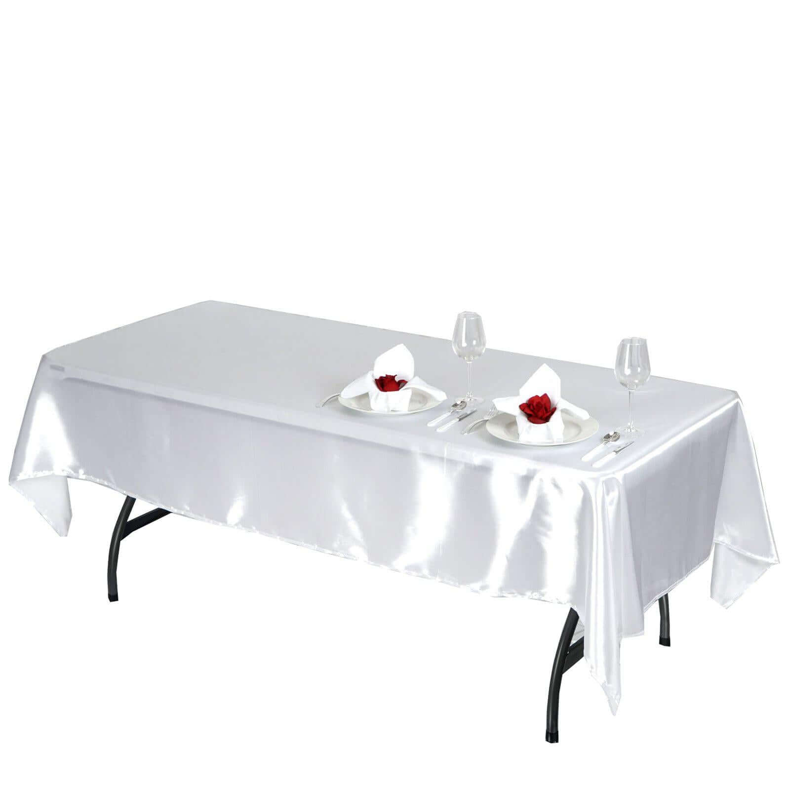 White Satin 60x102 Rectangular Tablecloth - Lustrous Finish for Weddings and Parties