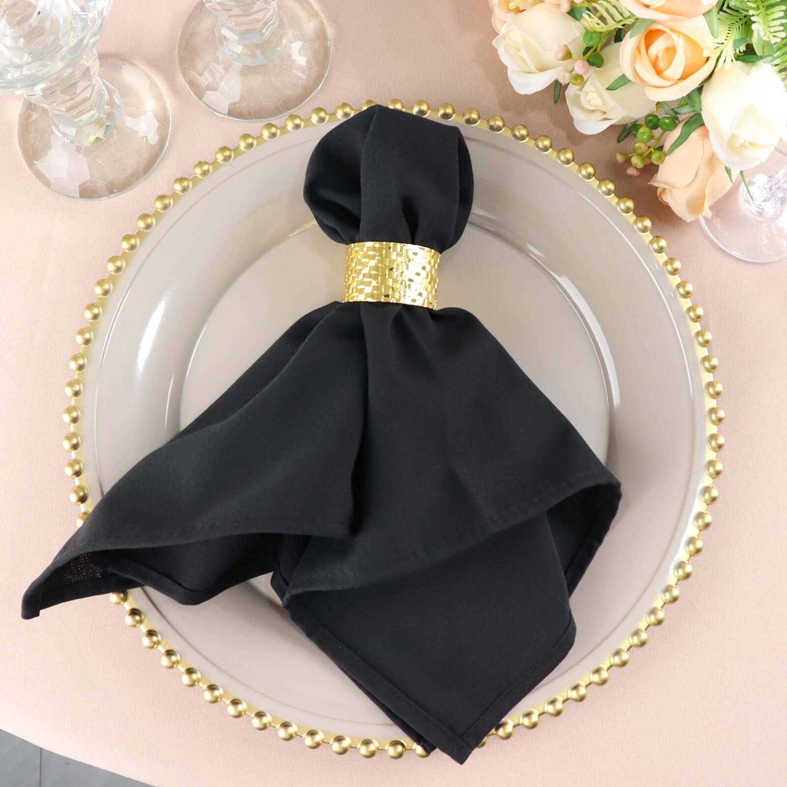 5-Piece Set of Premium Black 20x20 Polyester Dinner Napkins - Stain & Wrinkle Resistant