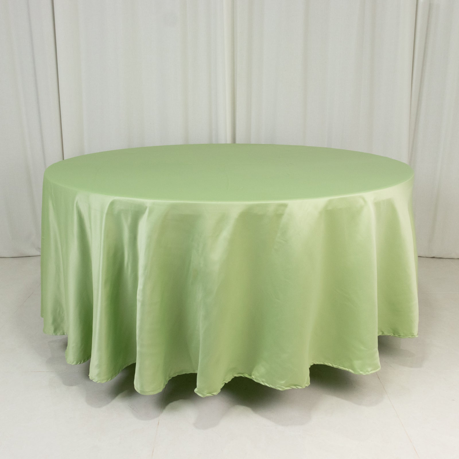 Durable Silk-Like Sage Green Lamour Satin 108-Inch Round Tablecloth