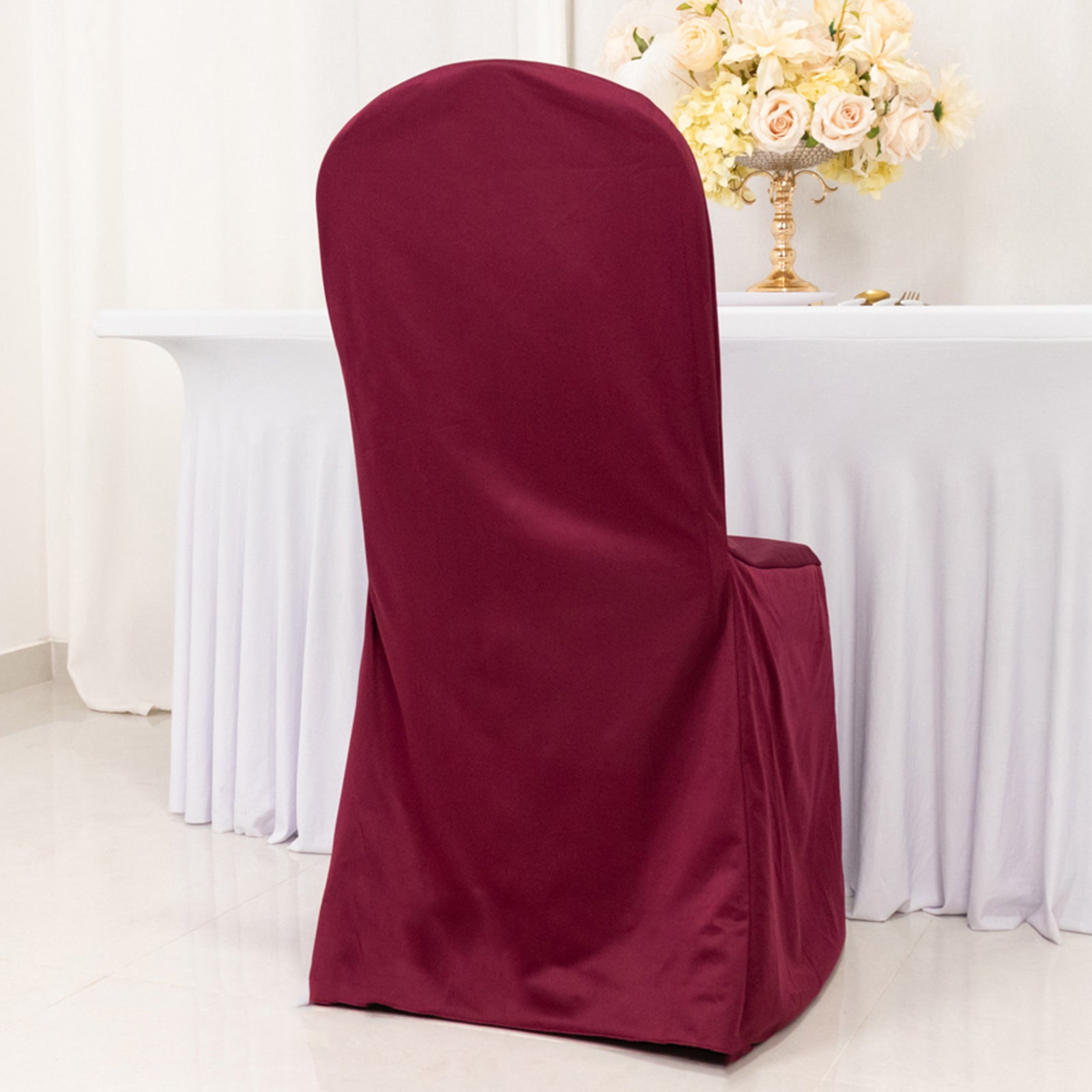 Hot! Burgundy Scuba Stretch Slim - Fit Chair Cover for Banquets, Wrinkle - Free & Durable