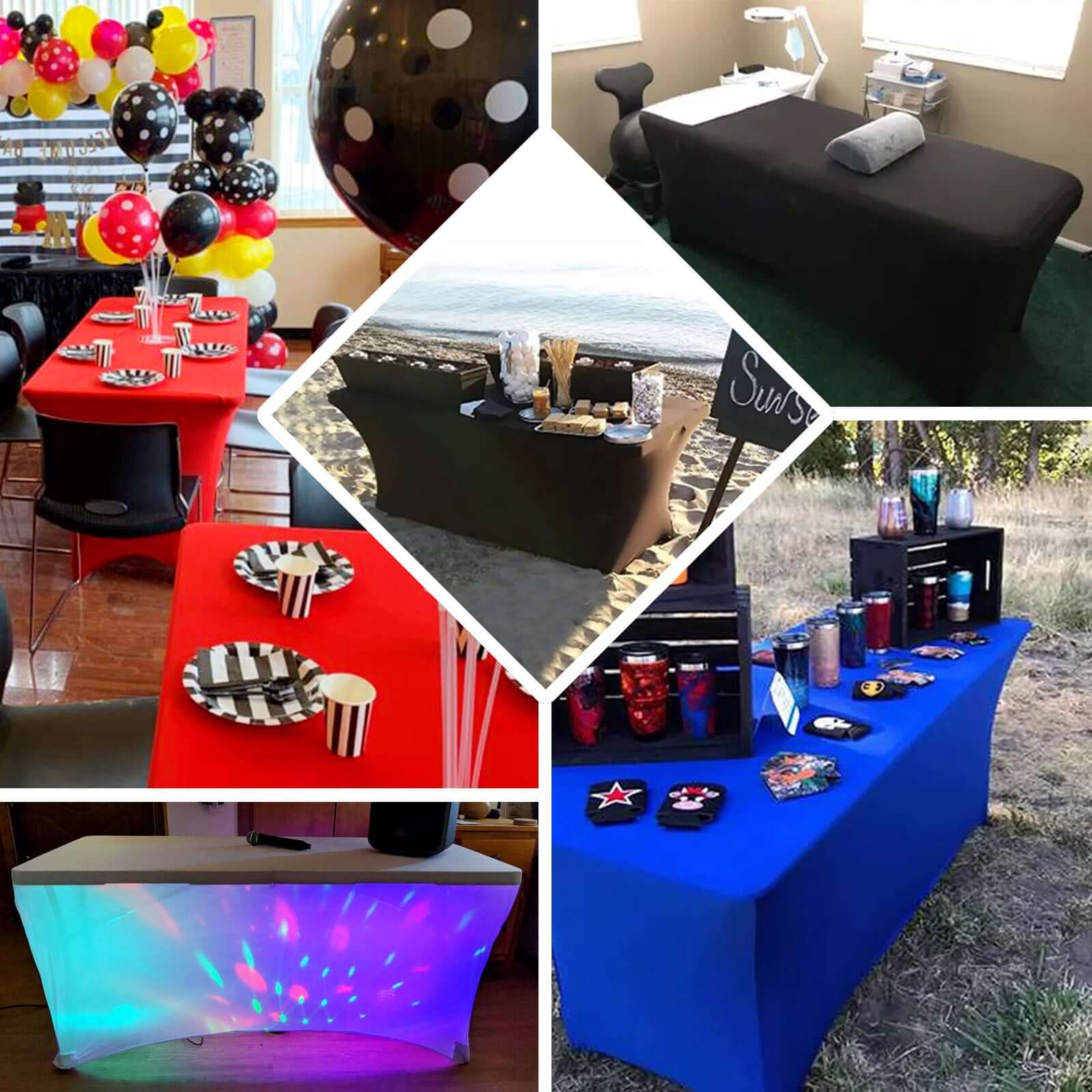 Black Durable 6ft Stretch Spandex Rectangle Tablecloth - Ideal for Events & Presentations