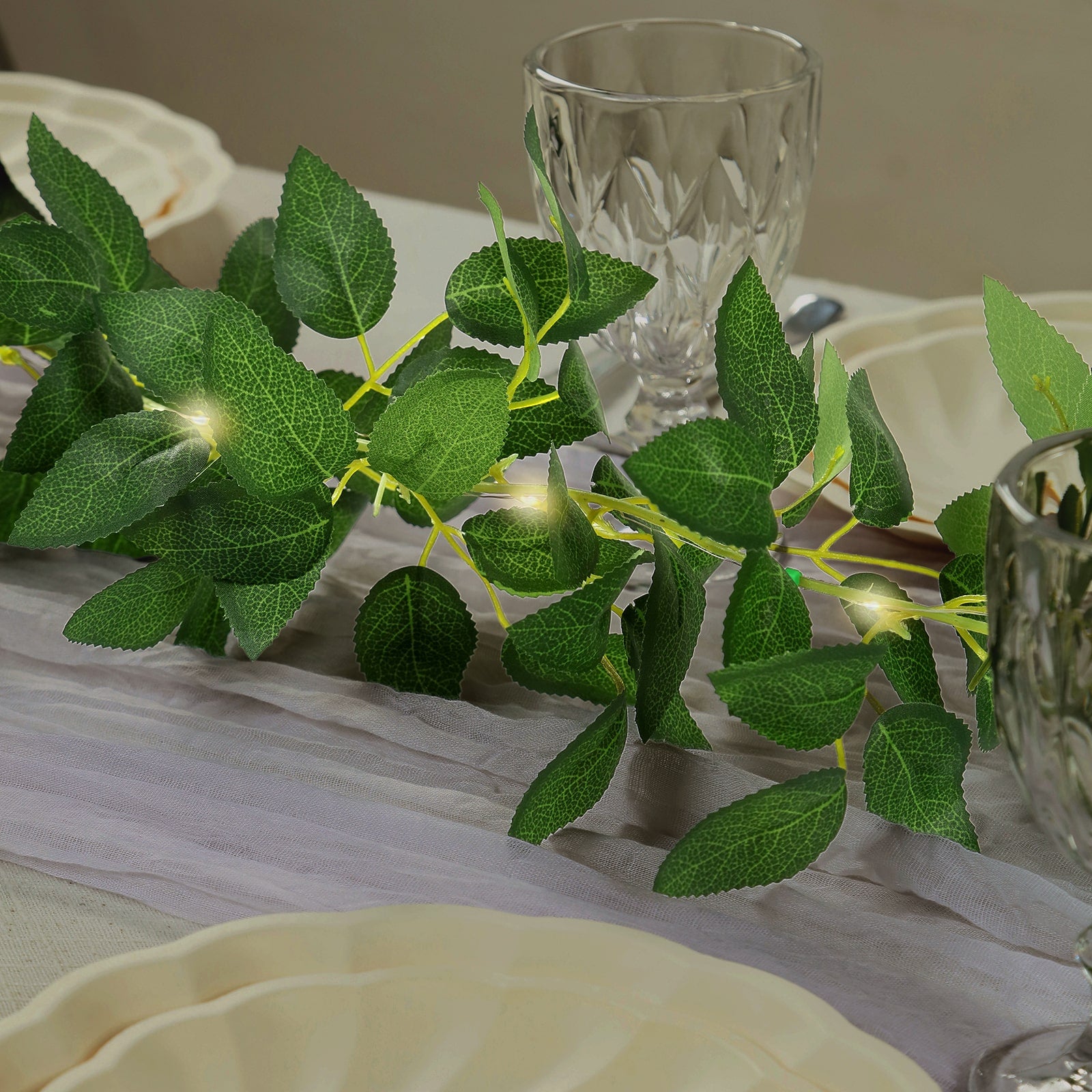 6ft Artificial Rose Leaf Garland with Warm White LED Lights for Home and Wedding Decor