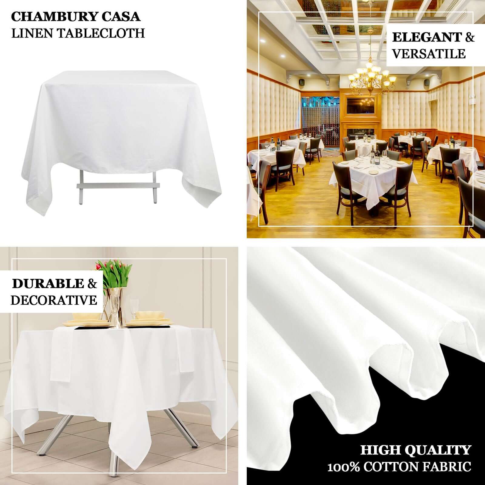 Get This Sophisticated 100% Cotton White 70x70 Square Tablecloth - Soft & Breathable