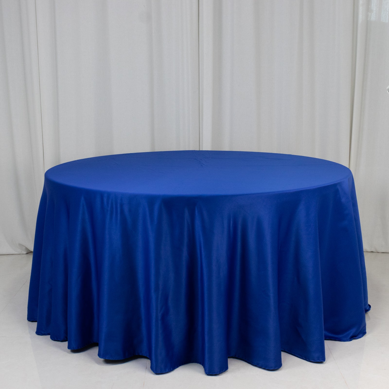 Royal Blue Lamour Satin Seamless 120-Inch Round Tablecloth with Soft Sheen