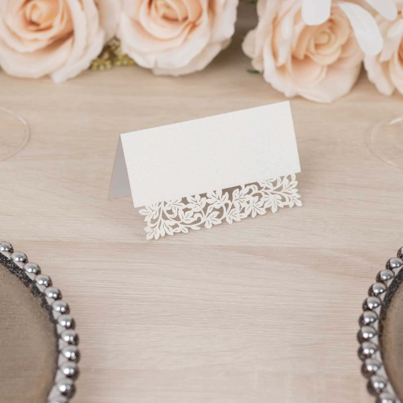 Hot Deal! 50-Pack Printable White Wedding Place Cards with Laser-Cut Leaf Vine Design, 210 GSM