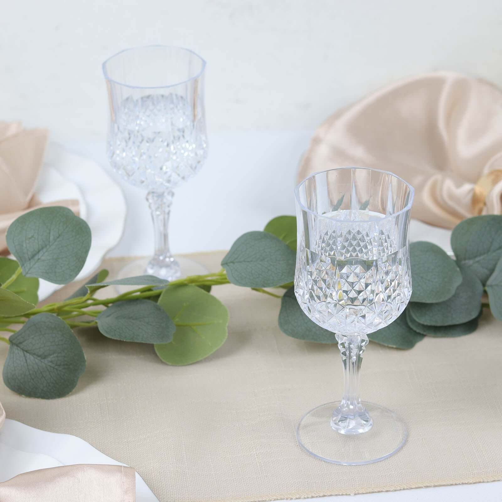Amazing 6-Pack 8oz Shatterproof Clear Plastic Cocktail Goblets with Crystal Cut Design