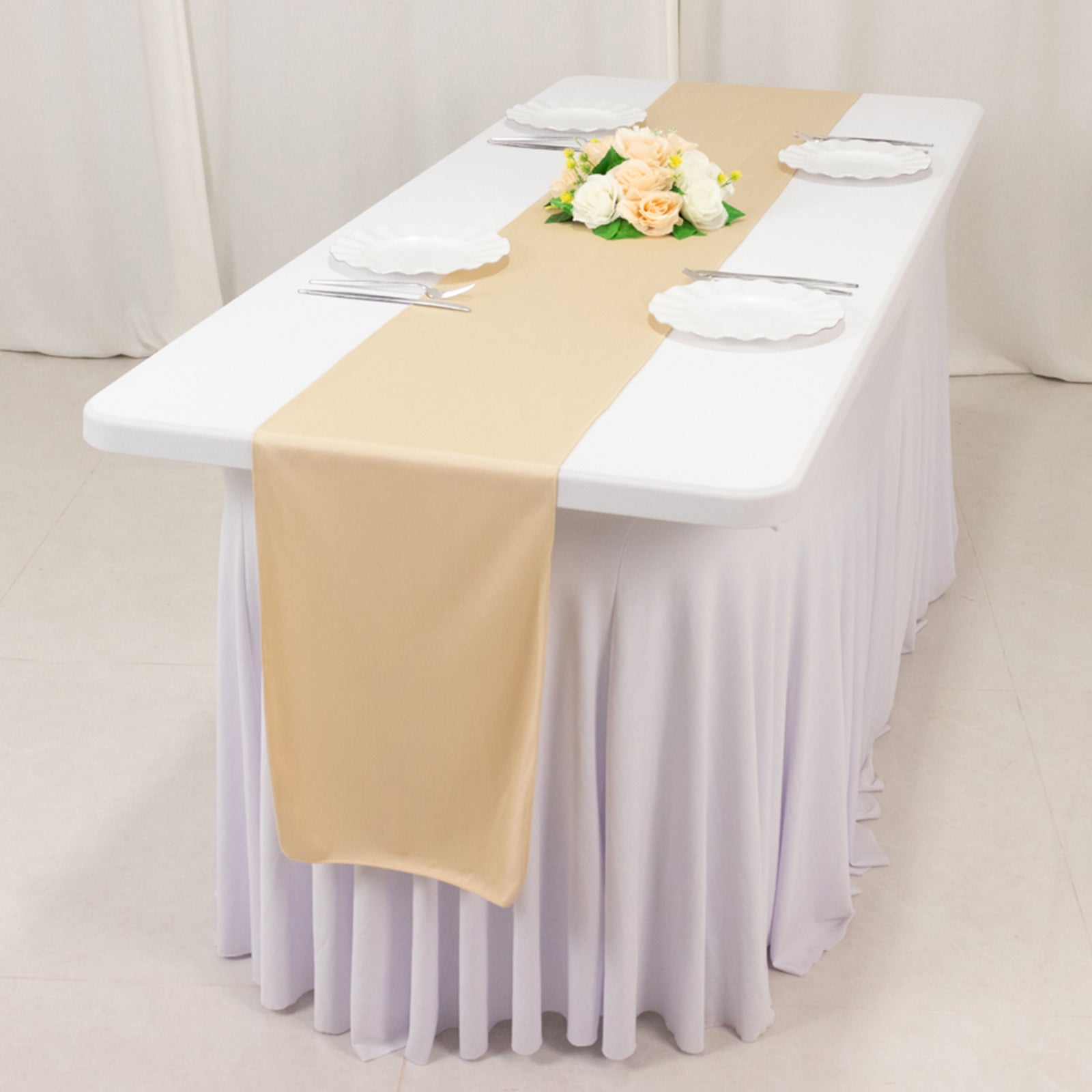 Exclusive Premium Beige Scuba Polyester 12x108 Wrinkle-Free Table Runner for Events
