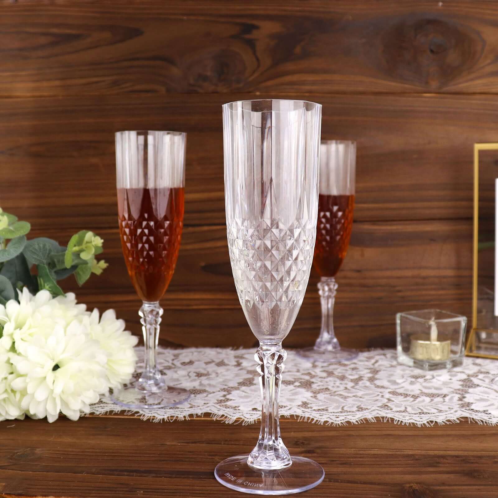 Get This 6-Pack of Reusable 8oz Clear Plastic Champagne Flutes with Crystal Cut Design