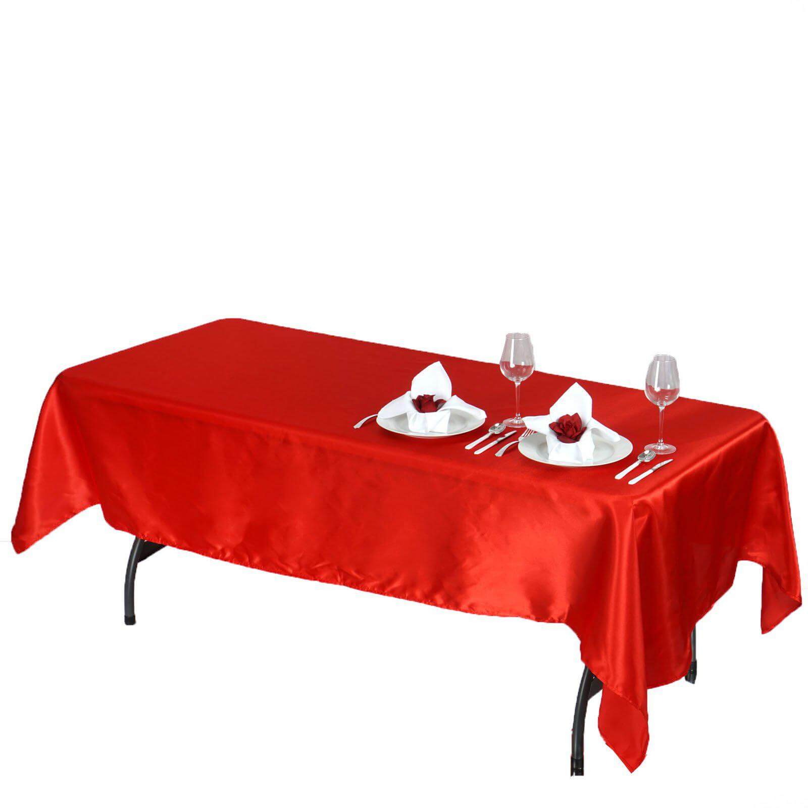 Red Satin 60x102 Rectangular Tablecloth - Smooth, Lustrous & Wrinkle-Resistant