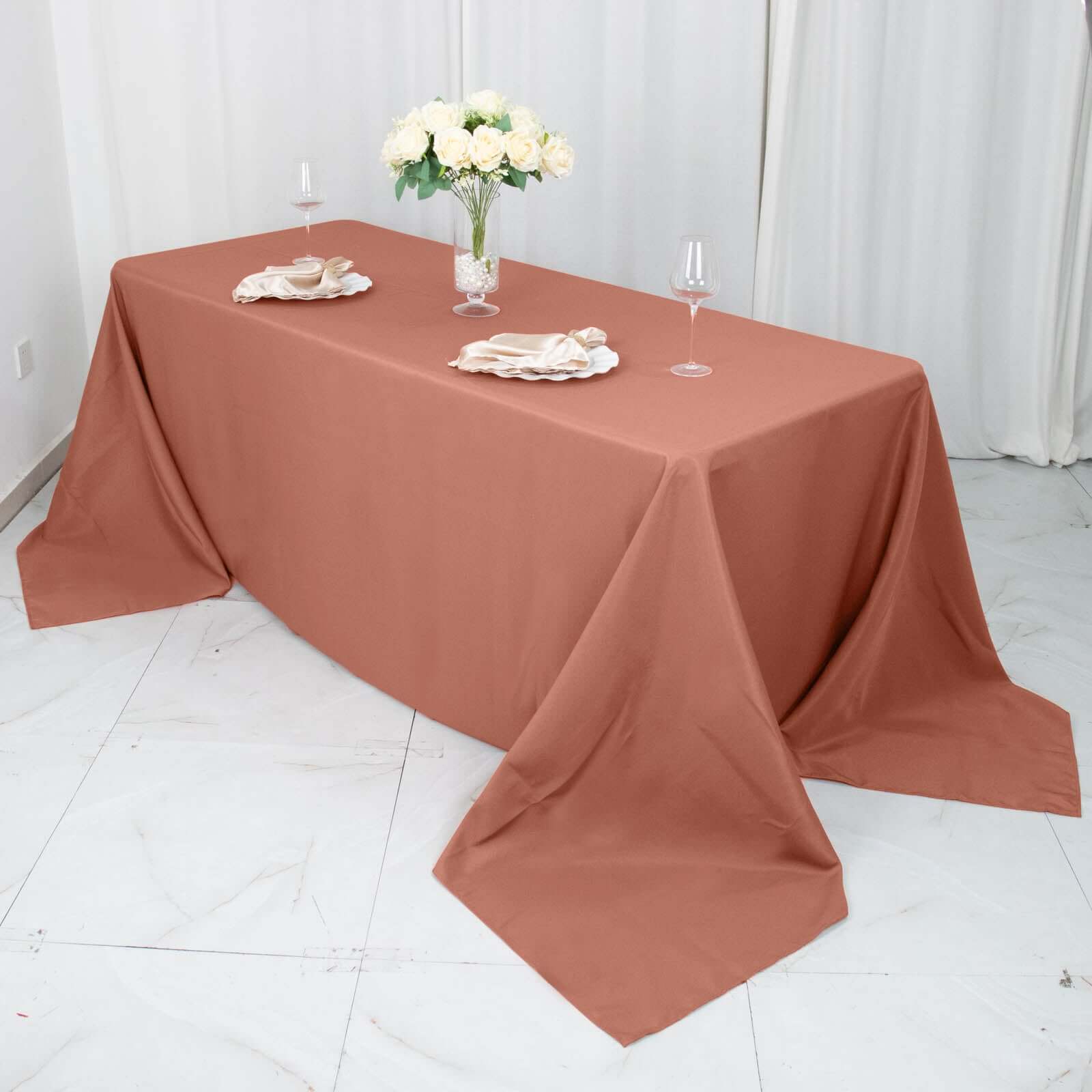 Hot Deal! 90x132 Premium Seamless 220GSM Stain-Resistant Terracotta (Rust) Polyester Tablecloth