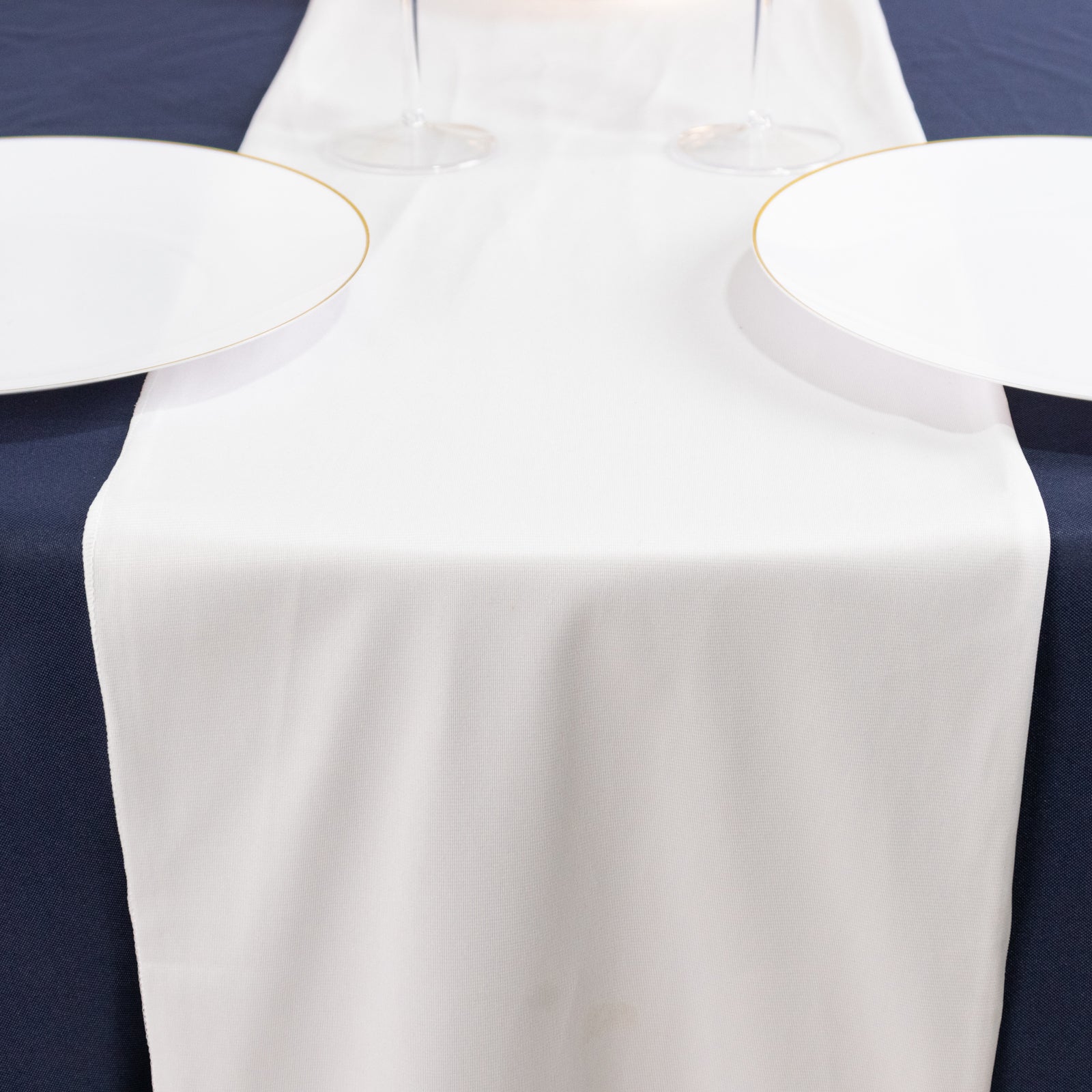 Premium Wrinkle-Free White Scuba Polyester Table Runner (12x108) for Events & Weddings