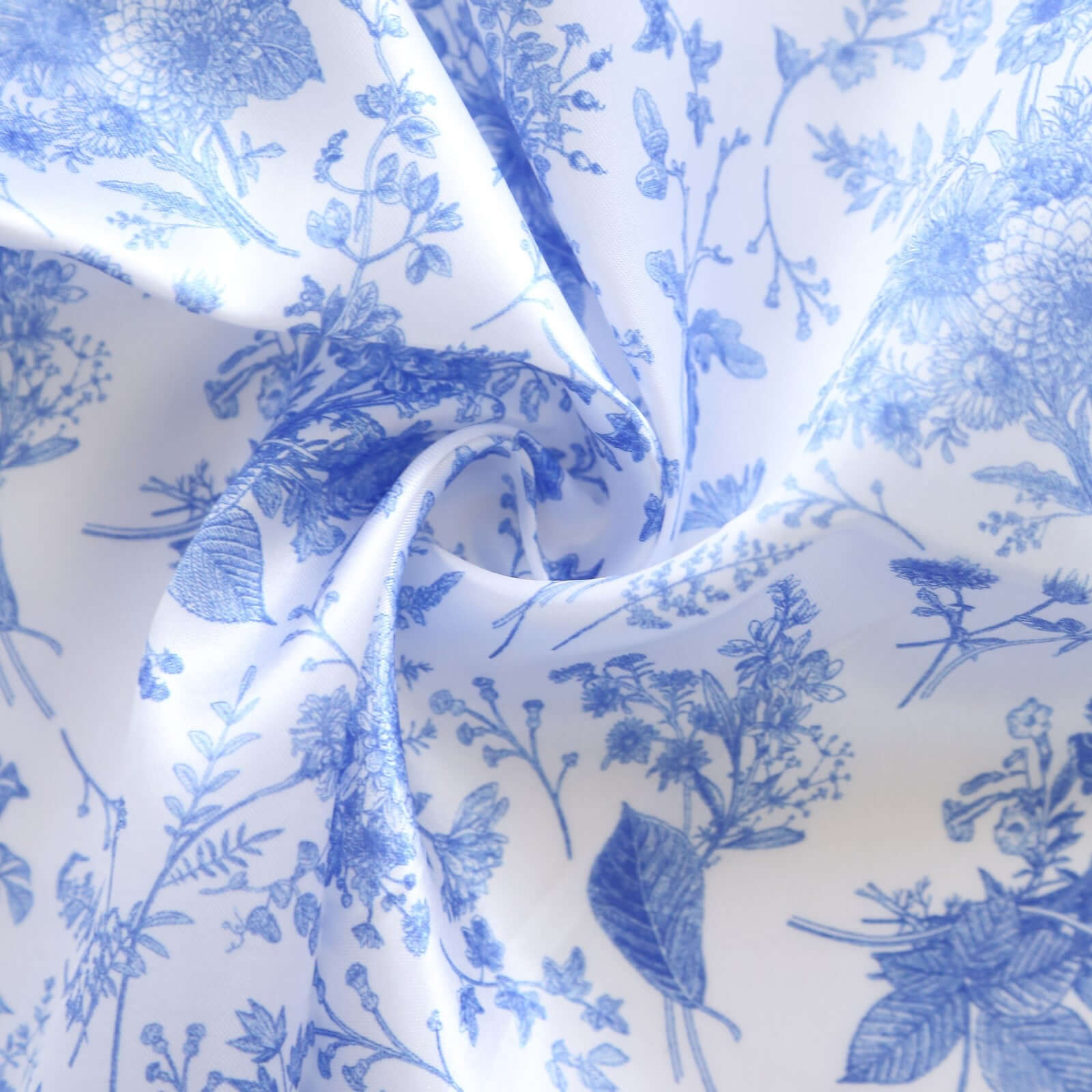 Hot! Satin French Toile Floral Slipcover for Chiavari Chairs in White/Blue - Ideal for Weddings