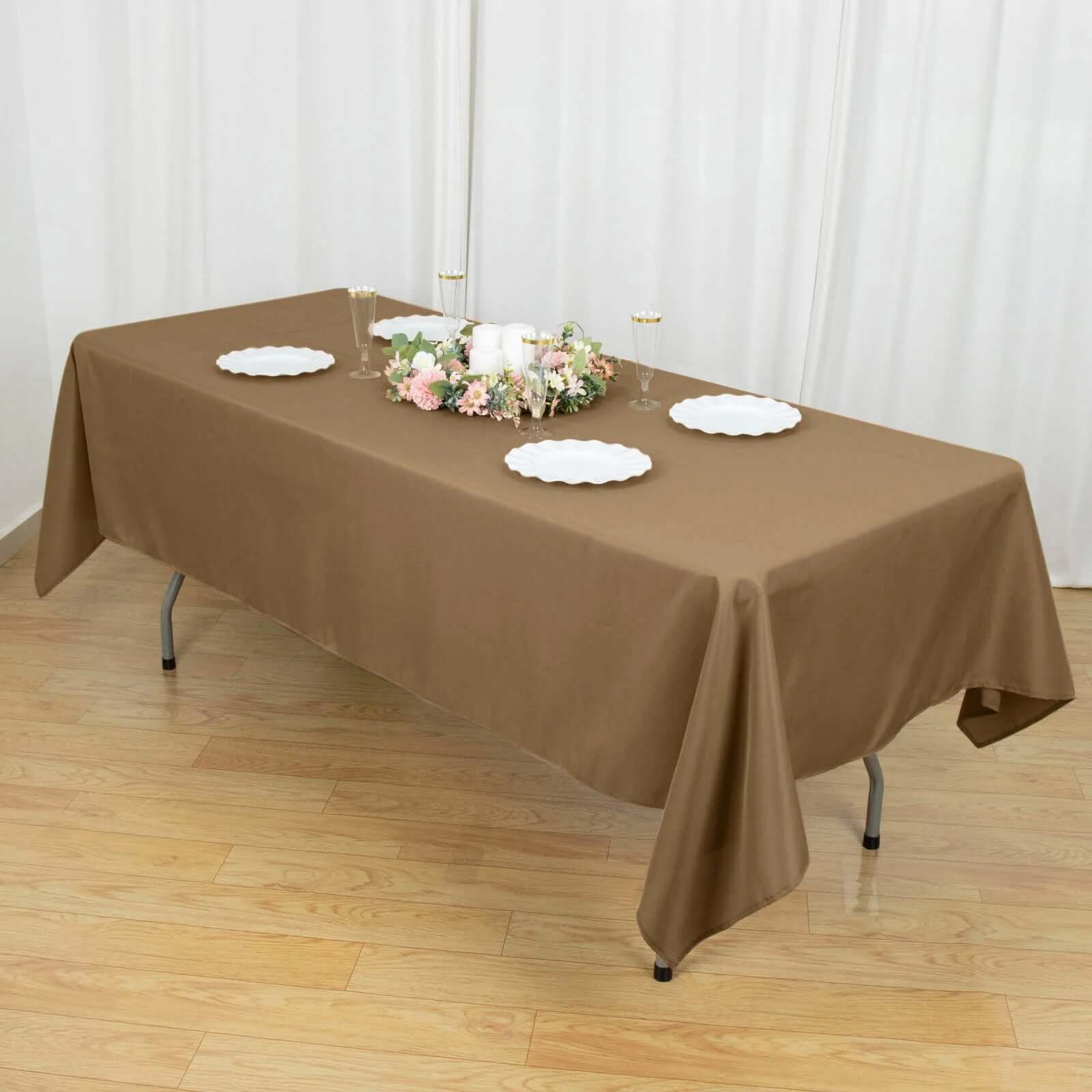Stylish and Durable Taupe Polyester Rectangle Tablecloth (60x102) - Perfect for Events