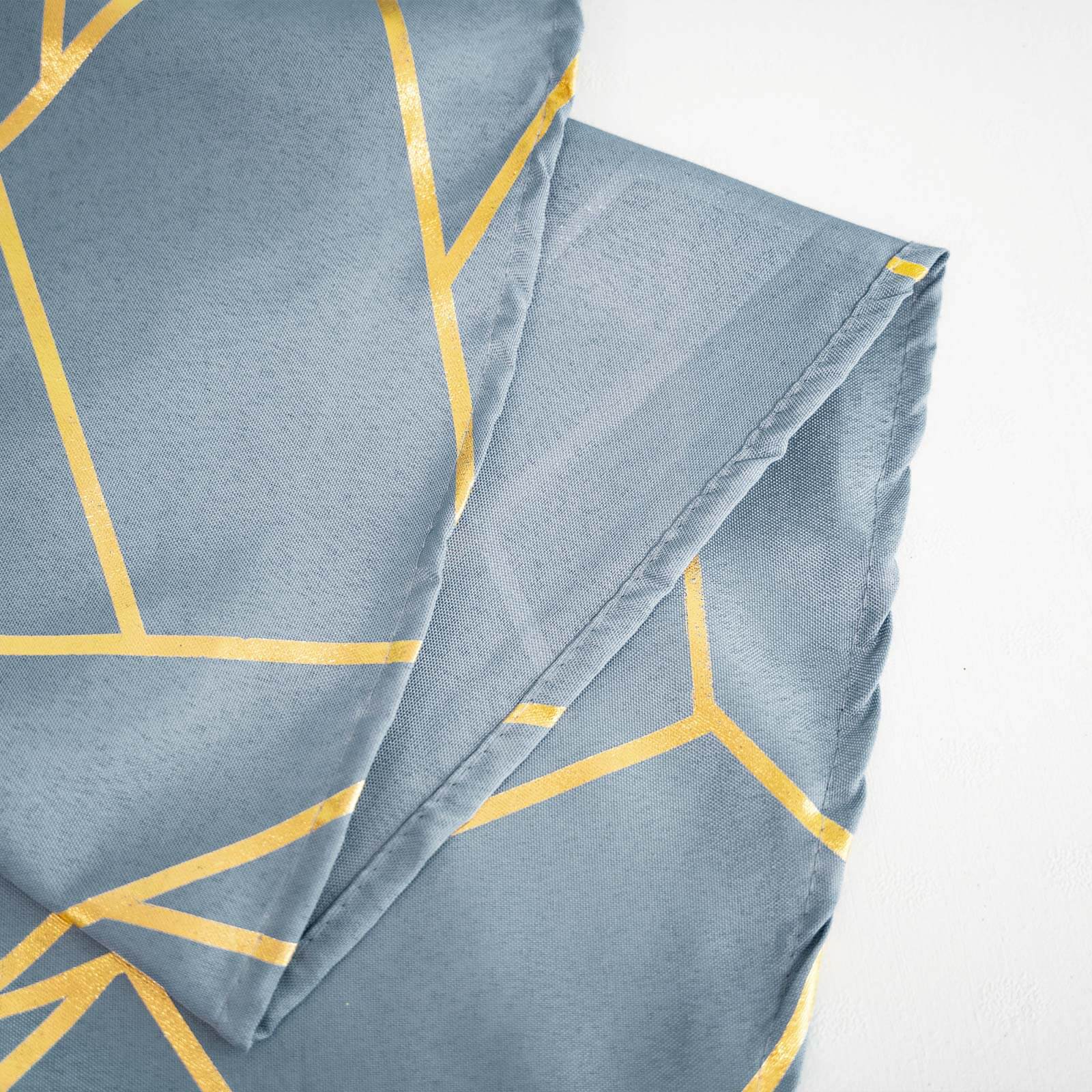 Hot Sale! Wrinkle-Resistant Seamless Polyester 120' Round Tablecloth in Dusty Blue with Gold Foil Geometric Design