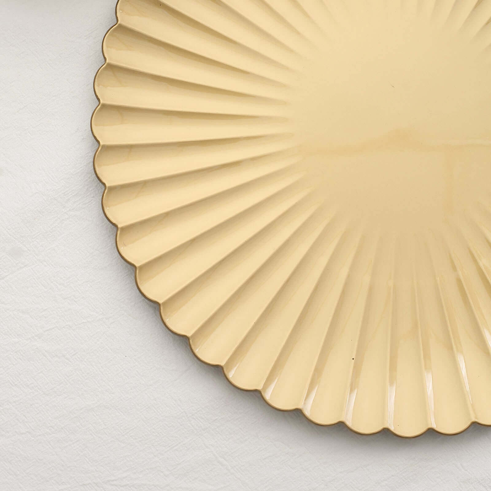 6-Pack Gold Plastic Round Charger Plates, 13 inches, Coastal Style with Scalloped Shell Pattern, Disposable Tableware