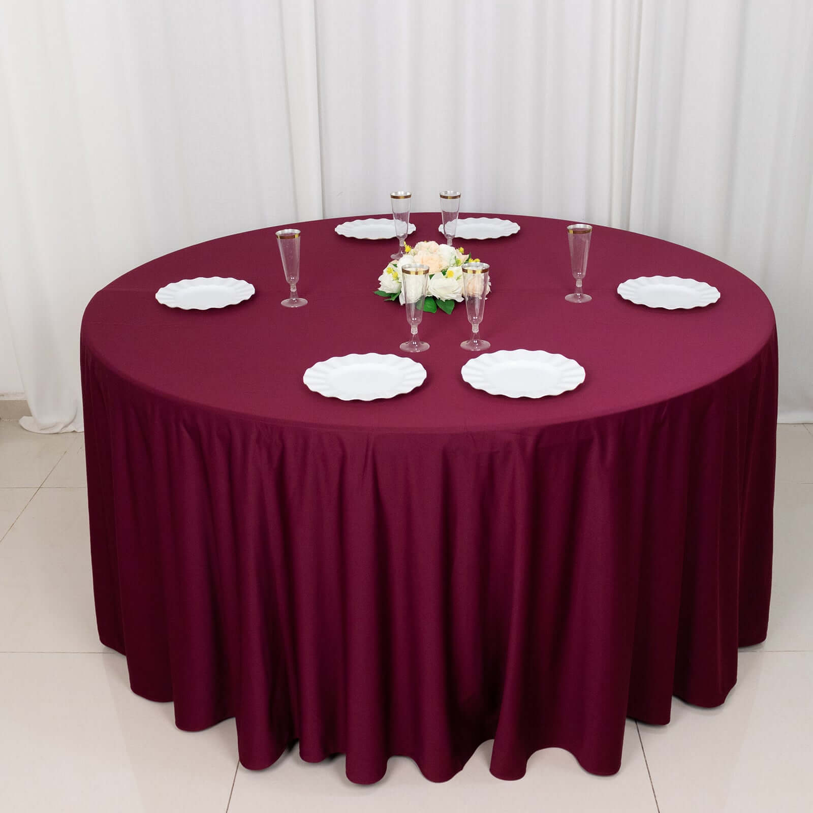 Premium Seamless Burgundy 120' Round Scuba Tablecloth - Wrinkle & Stain Resistant