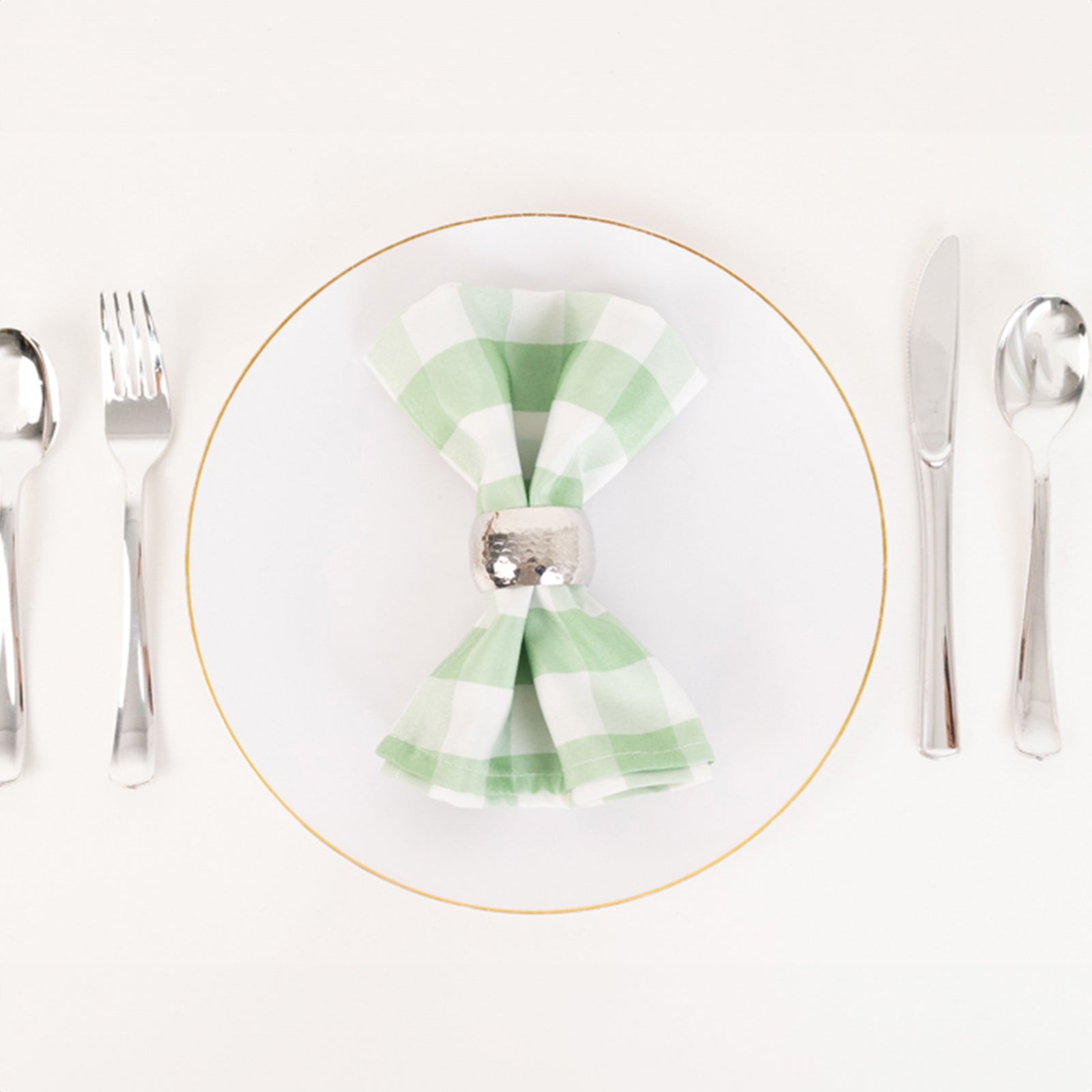 5-Pack Polyester 15x15 Square Napkins in Sage Green/White Buffalo Plaid - Ideal for Events