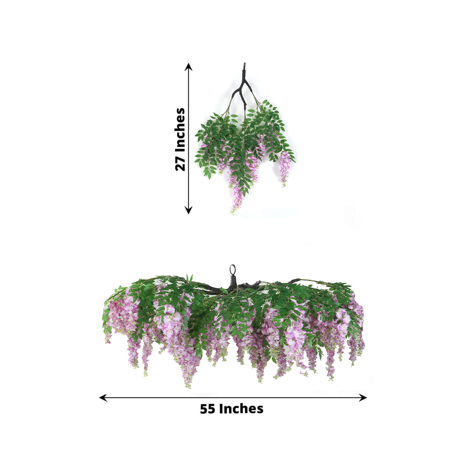 55-Inch Artificial Silk Lavender Lilac Wisteria Vine Round Hanging Floral Chandelier with Detachable Branches