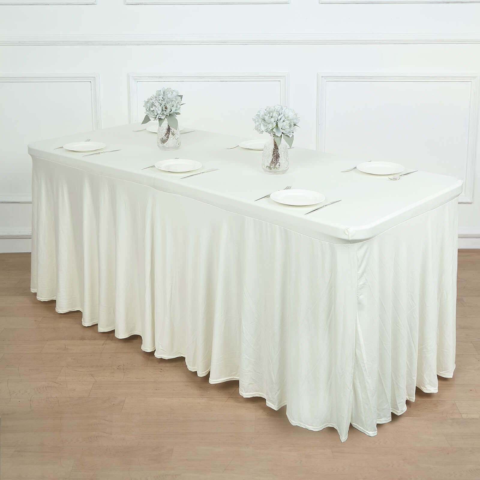 Ivory Spandex Table Cover with Wavy Skirt-Like Effect for 6ft Tables - Exclusive Offer