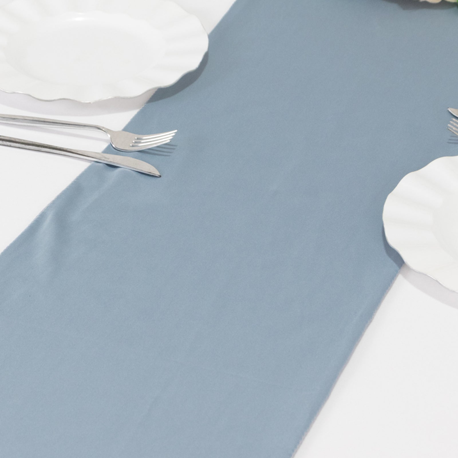 Wrinkle-Free Dusty Blue 12x108 Premium Scuba Polyester Table Runner