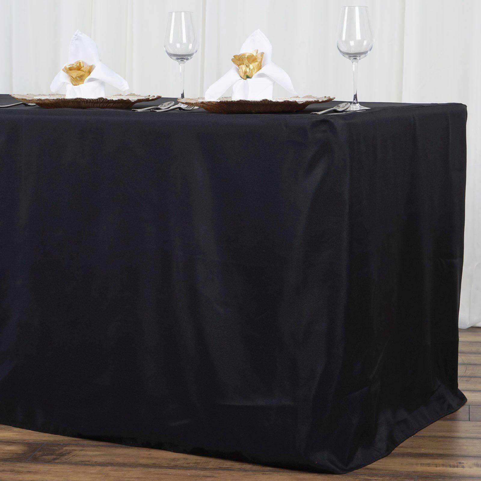 Durable Black Fitted Polyester Tablecloth for 8FT Rectangle Tables - Easy to Maintain!