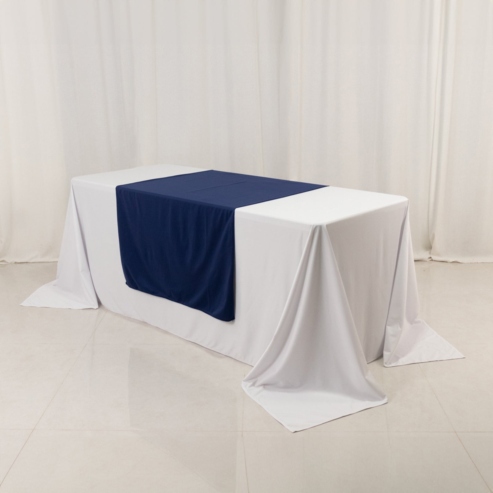 Navy Blue Wrinkle-Free Premium Scuba Polyester 36x72 Table Runner for Trade Shows