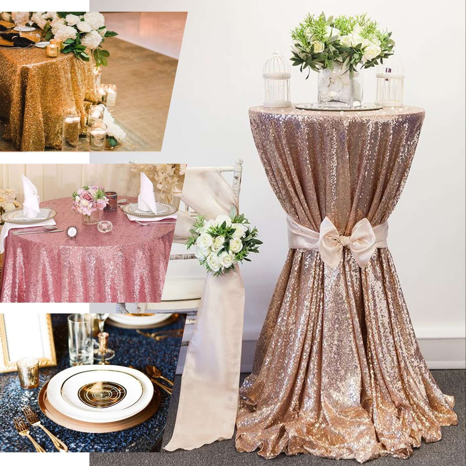 Gold Sequin 108 Round Tablecloth - Ideal for Glam Events