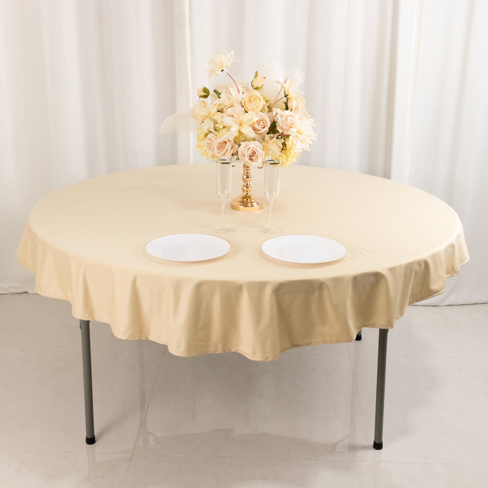 Premium Beige 70' Round Scuba Tablecloth - Wrinkle & Stain Free